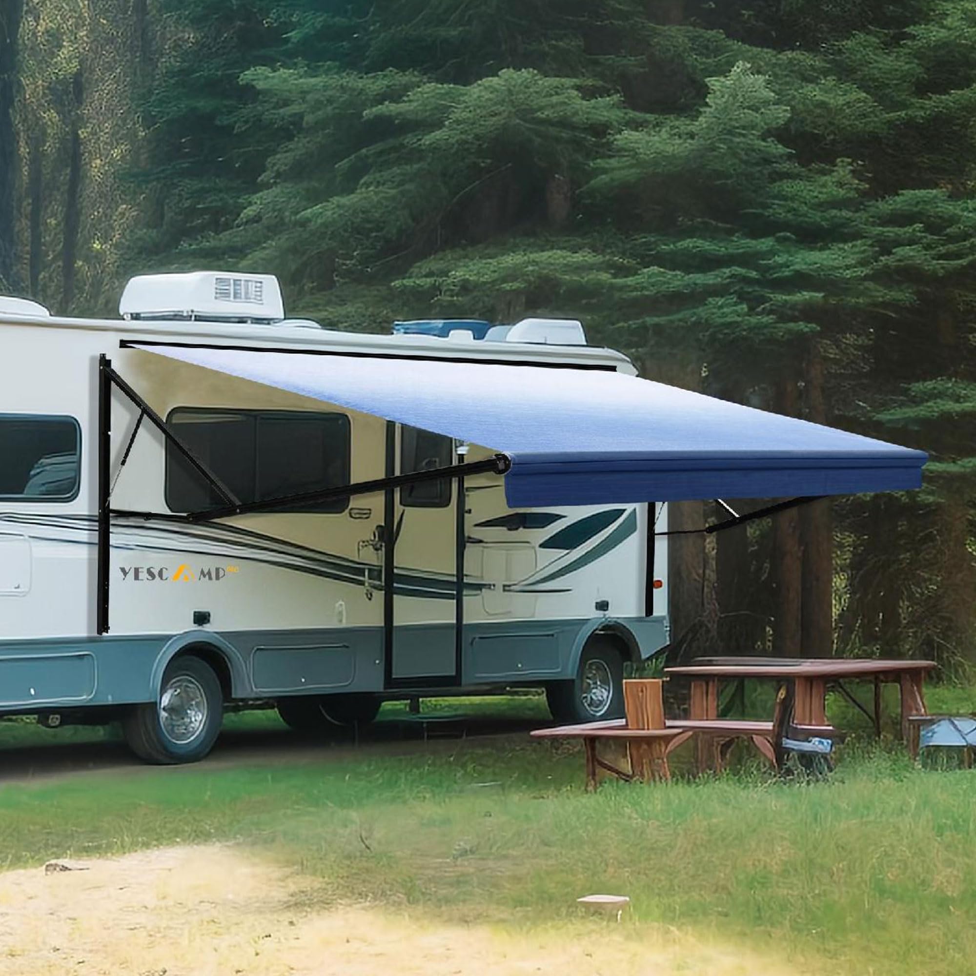 YESCAMP 19Ft Motorized RV Awning Kit, Black/Blue
