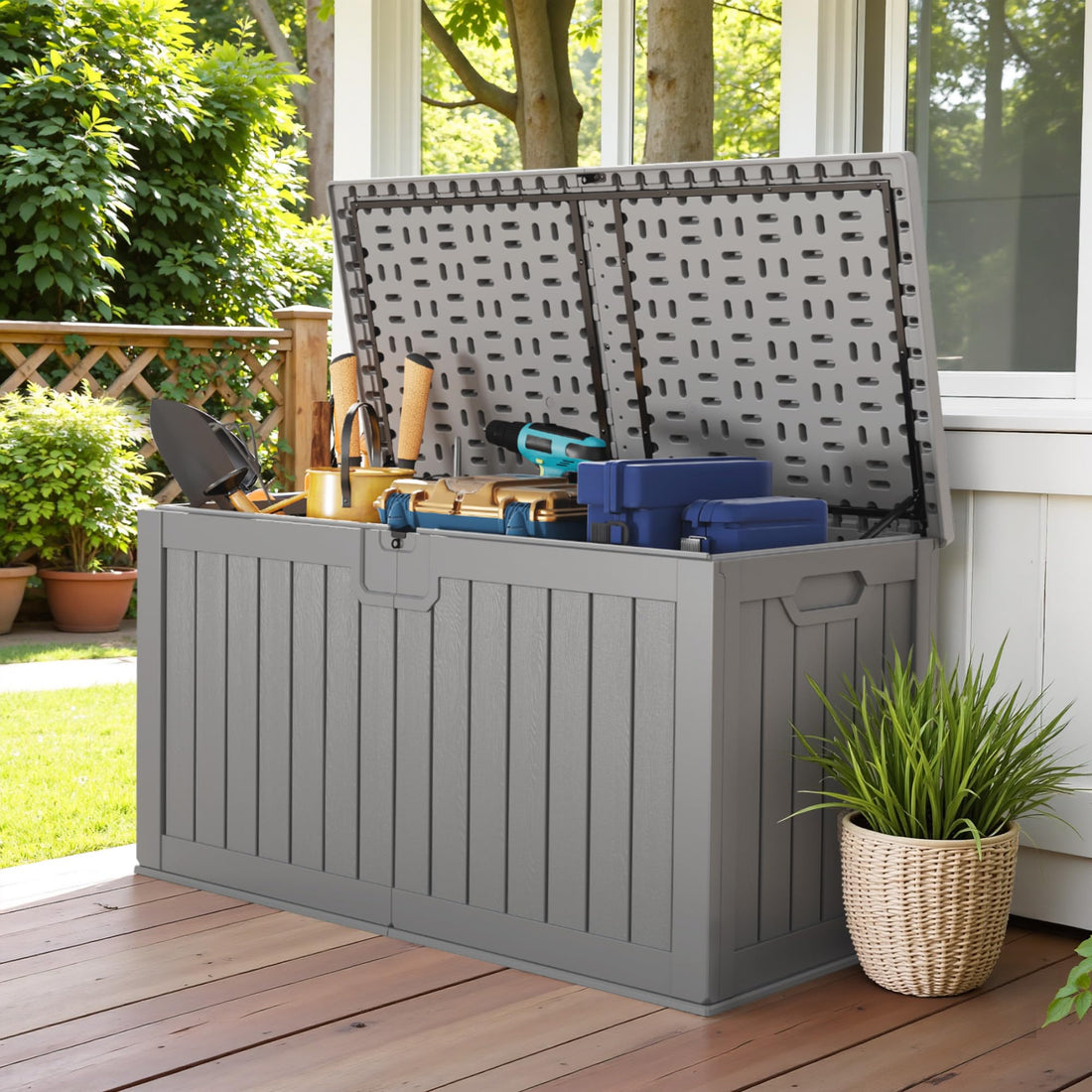 Devoko 30-Gallon Resin Deck Storage Box, Black