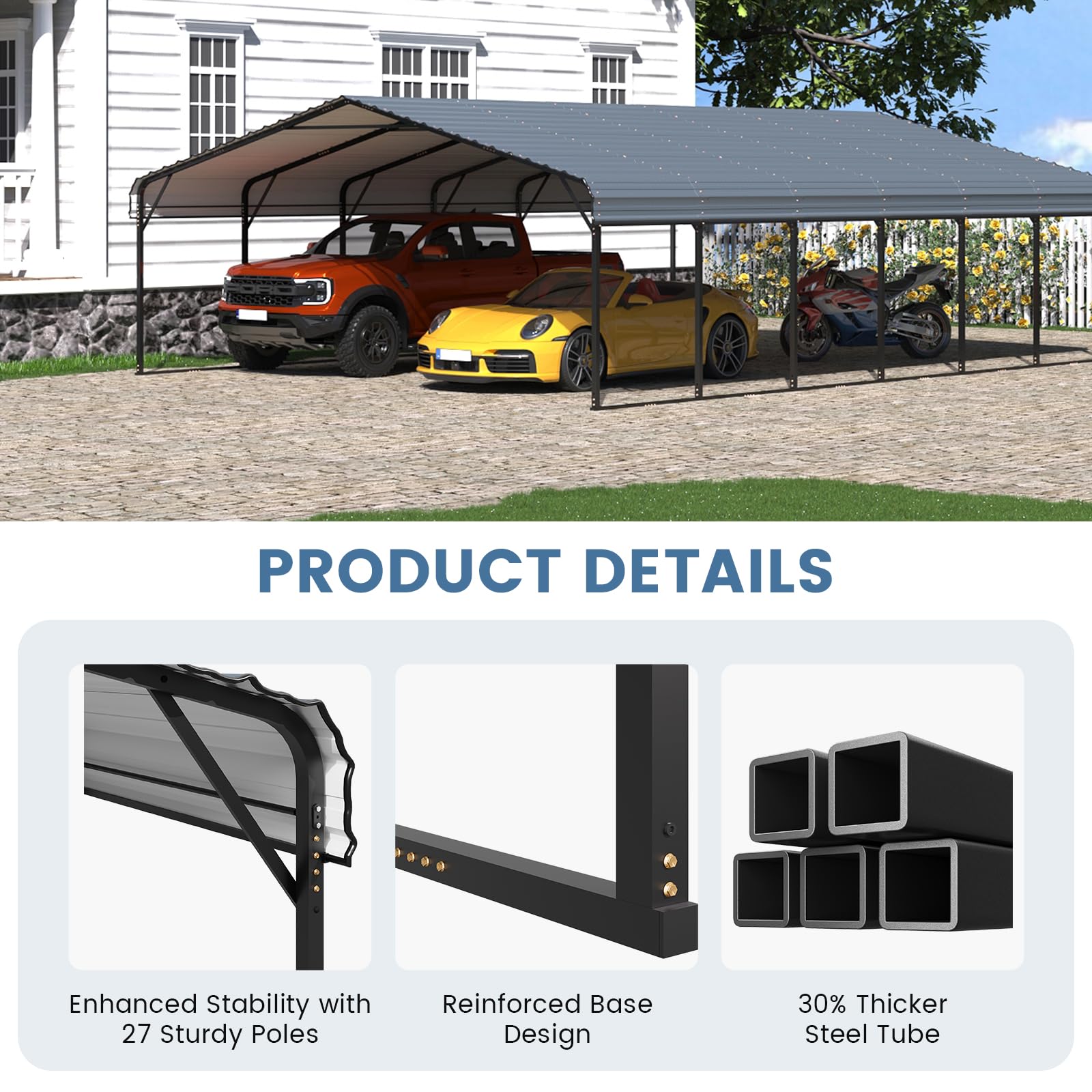 EROMMY 20x30 Ft Heavy-Duty Metal Carport