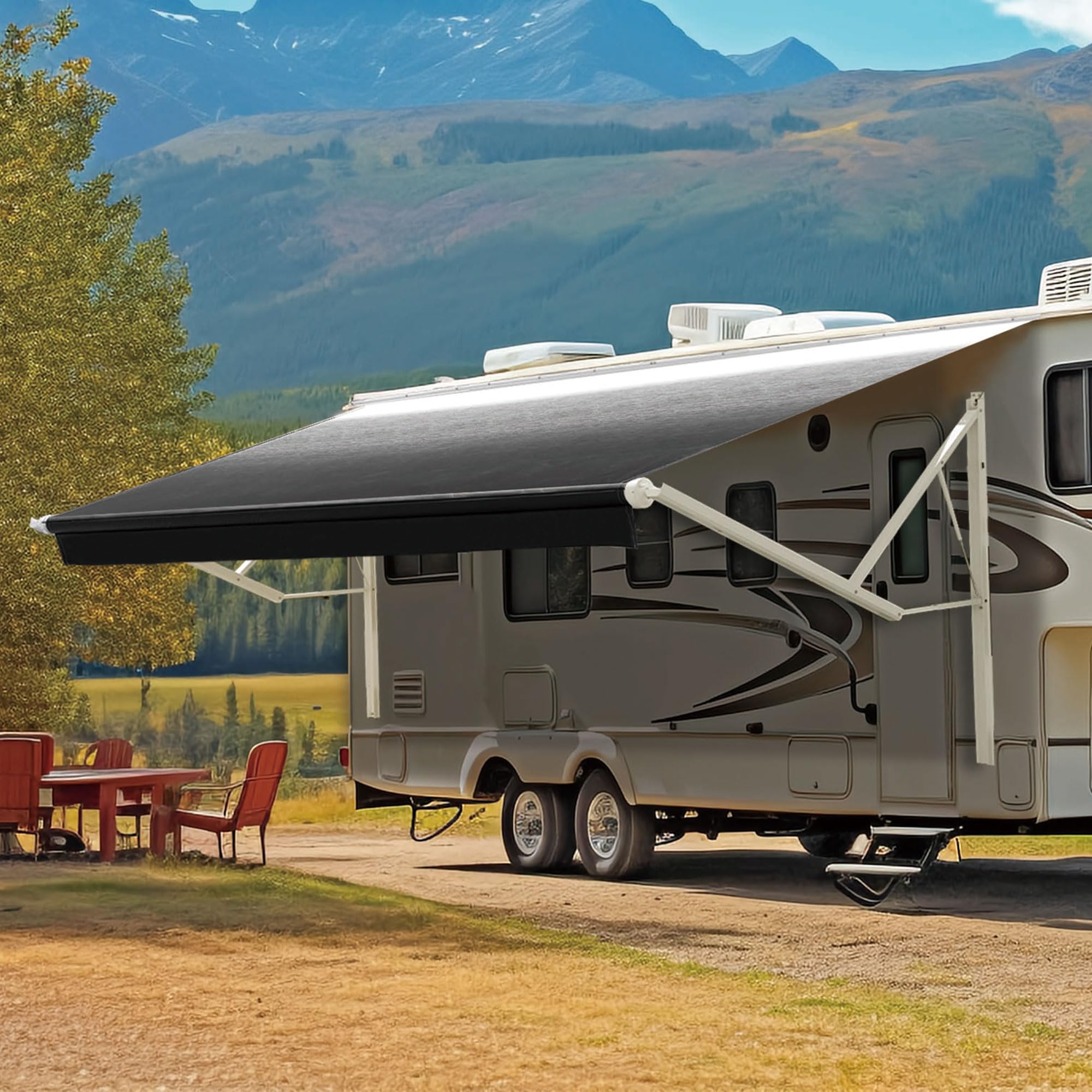 YESCAMP 19Ft Motorized RV Awning Kit, Black/Blue