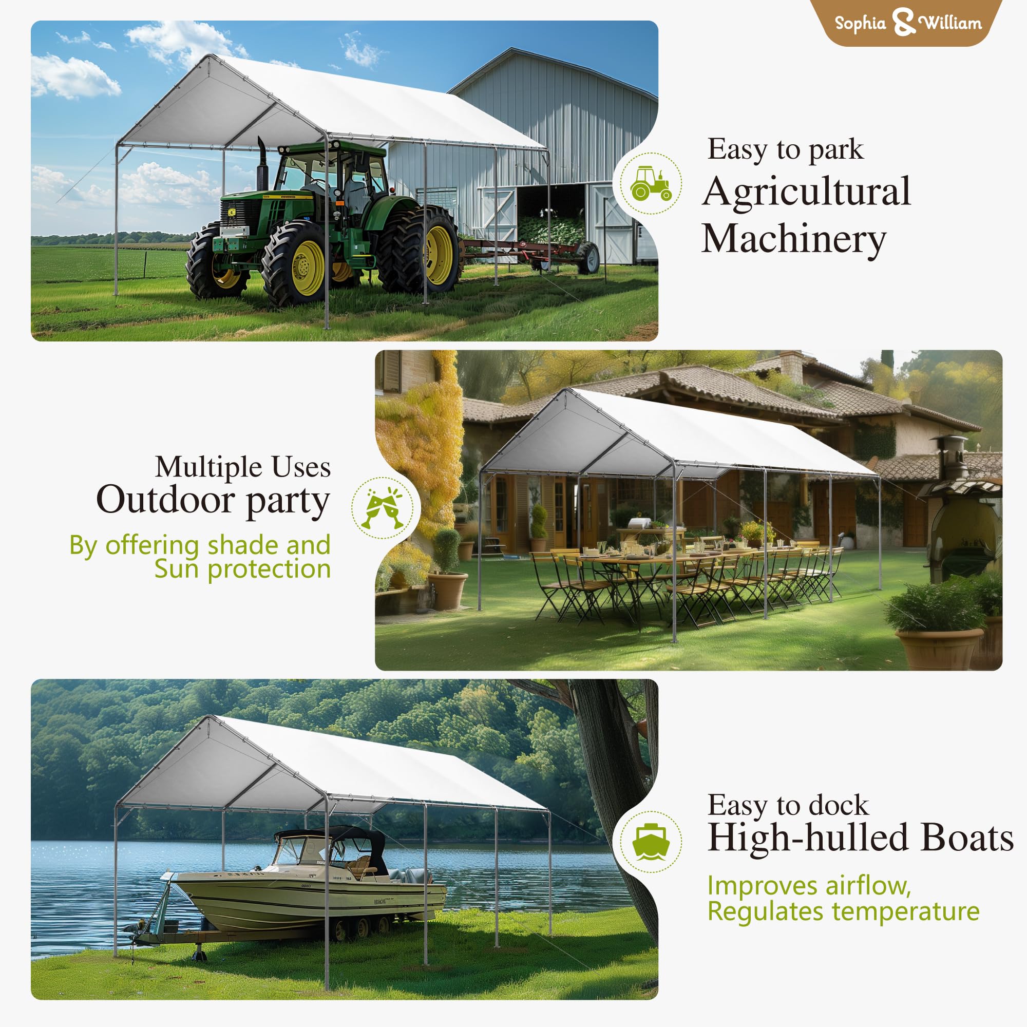 10x20 Ft Sophia & William Heavy-Duty Carport