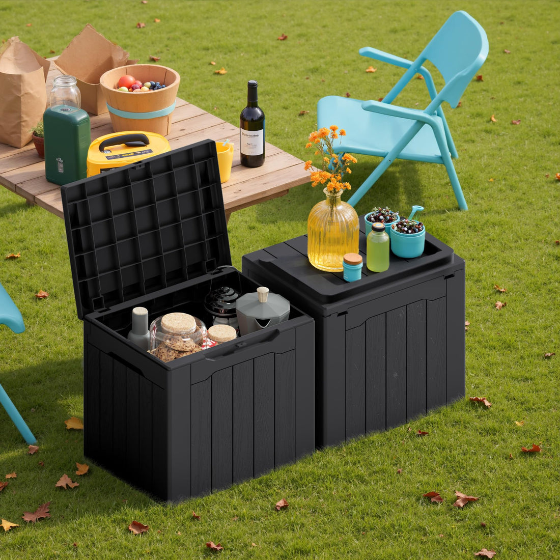 Devoko 30-Gallon Resin Deck Storage Box, Black