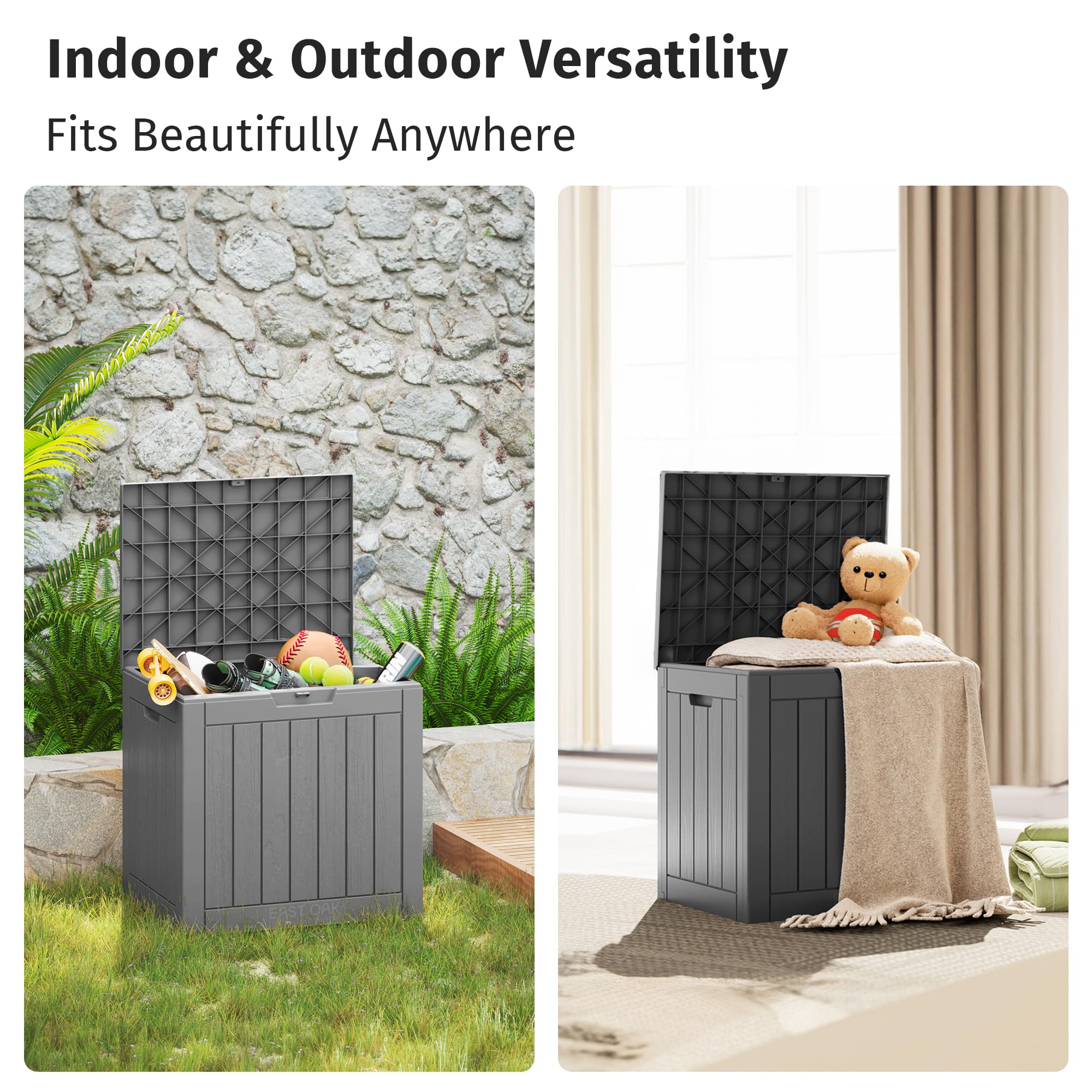 EAST OAK 31-Gallon Outdoor Deck Box, Grey