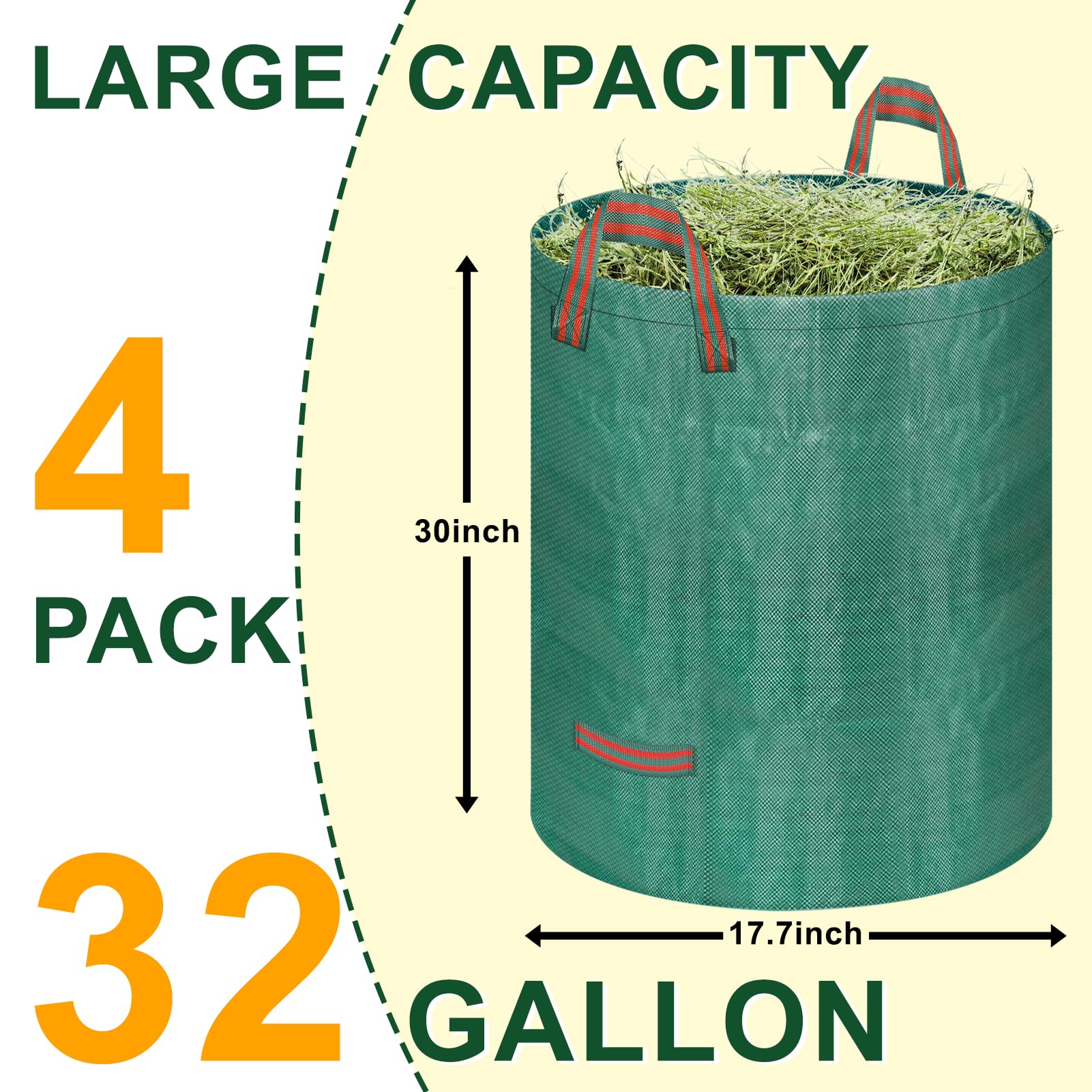 Remiawy 32-Gal Reusable Yard Waste Bags, 4 Pack