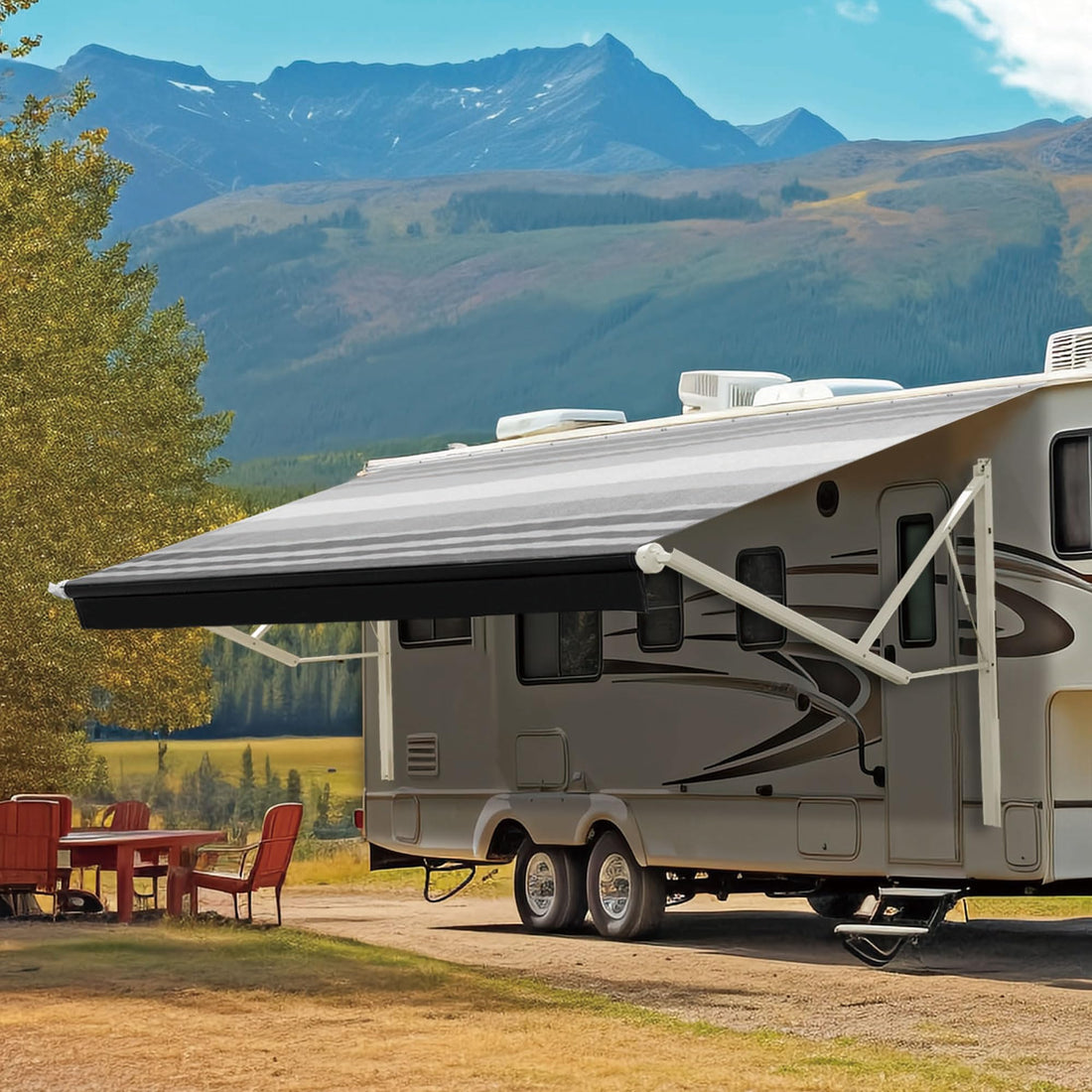 YESCAMP 19Ft Motorized RV Awning Kit, Black/Blue
