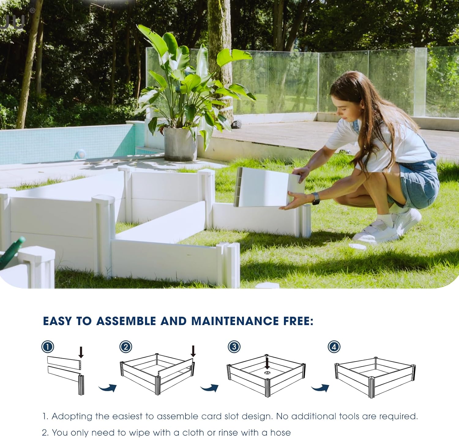 PASAMIC 4x4x1ft Vinyl Raised Garden Bed