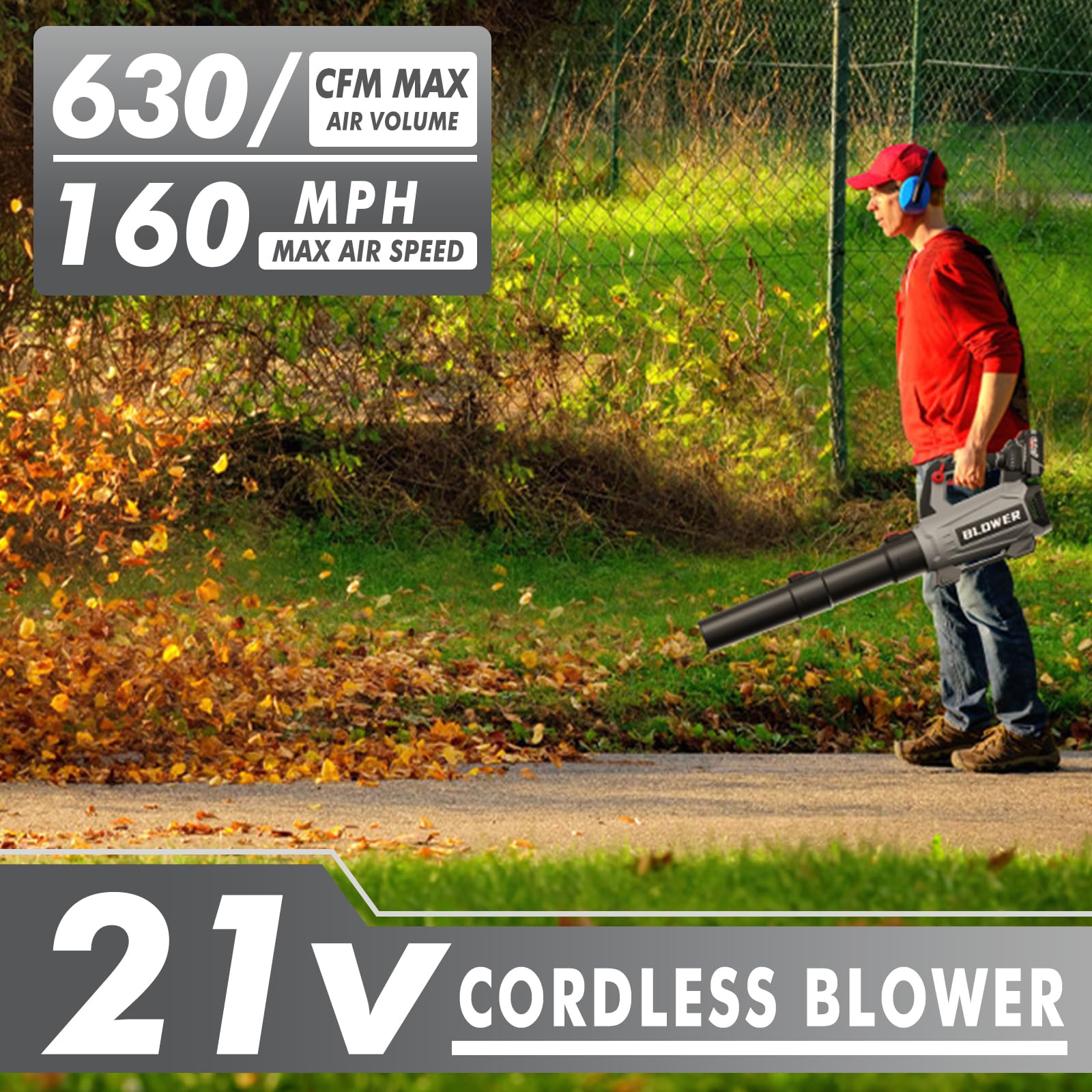 21V Cordless Leaf Blower, 630CFM/160MPH