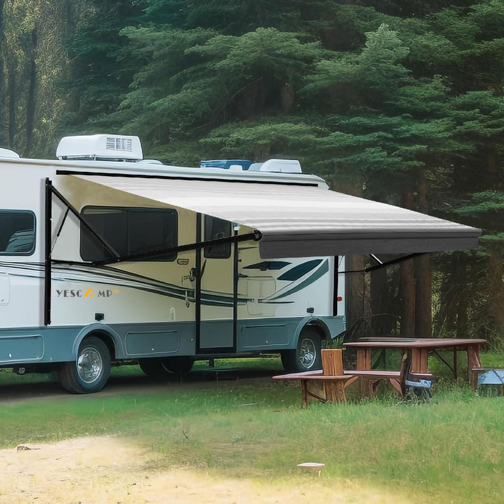 YESCAMP 19Ft Motorized RV Awning Kit, Black/Blue