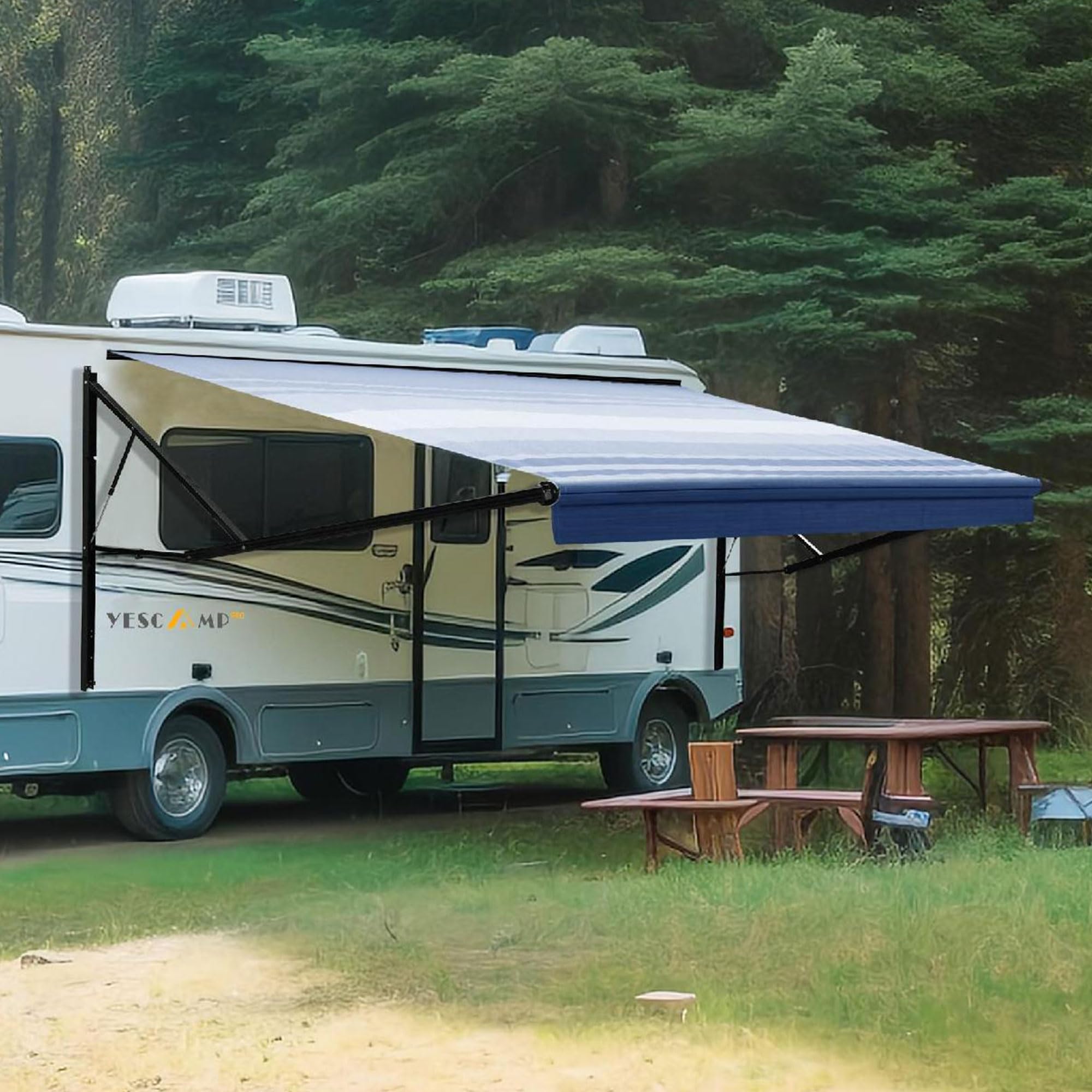 YESCAMP 19Ft Motorized RV Awning Kit, Black/Blue