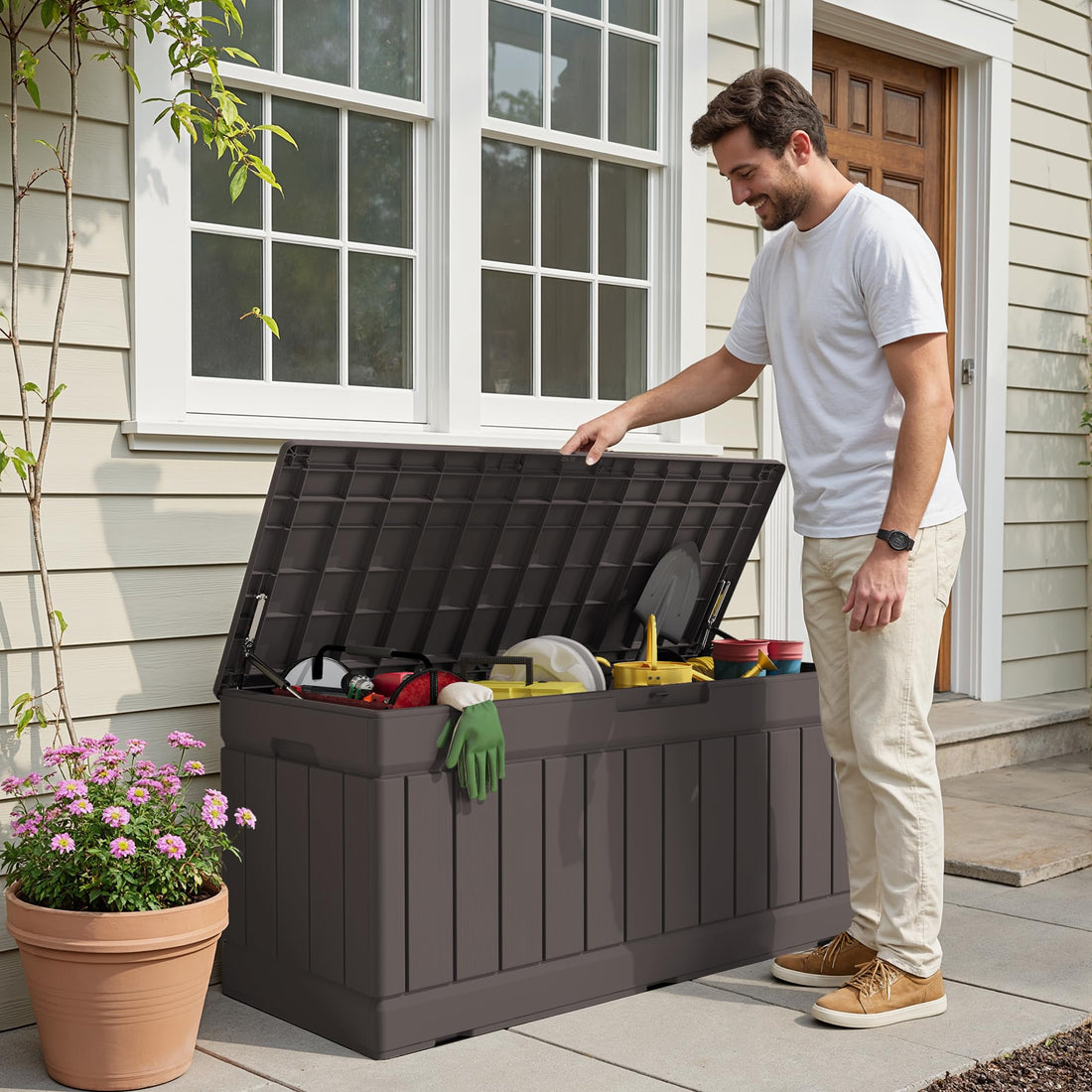 Devoko 30-Gallon Resin Deck Storage Box, Black