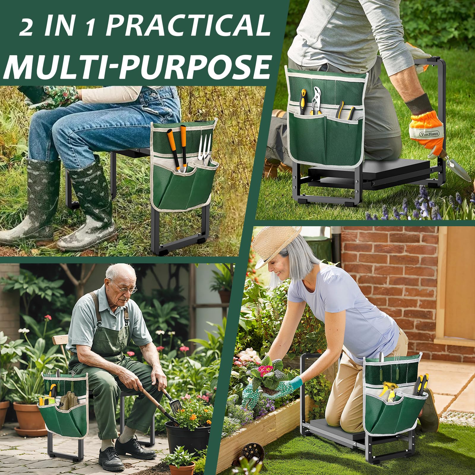 FLINTER Wide Garden Kneeler & Seat, Black