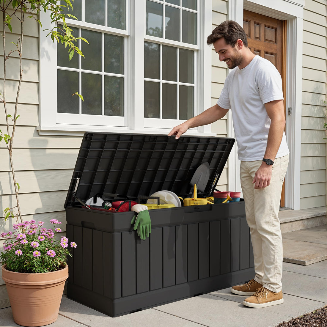 Devoko 30-Gallon Resin Deck Storage Box, Black