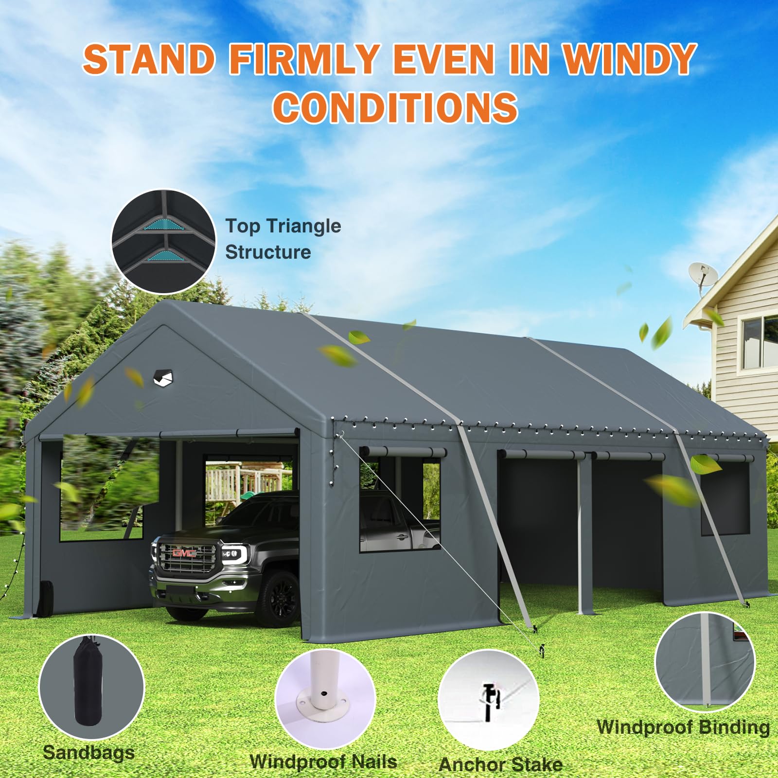 20x20 Ft 2-Car Heavy-Duty Carport
