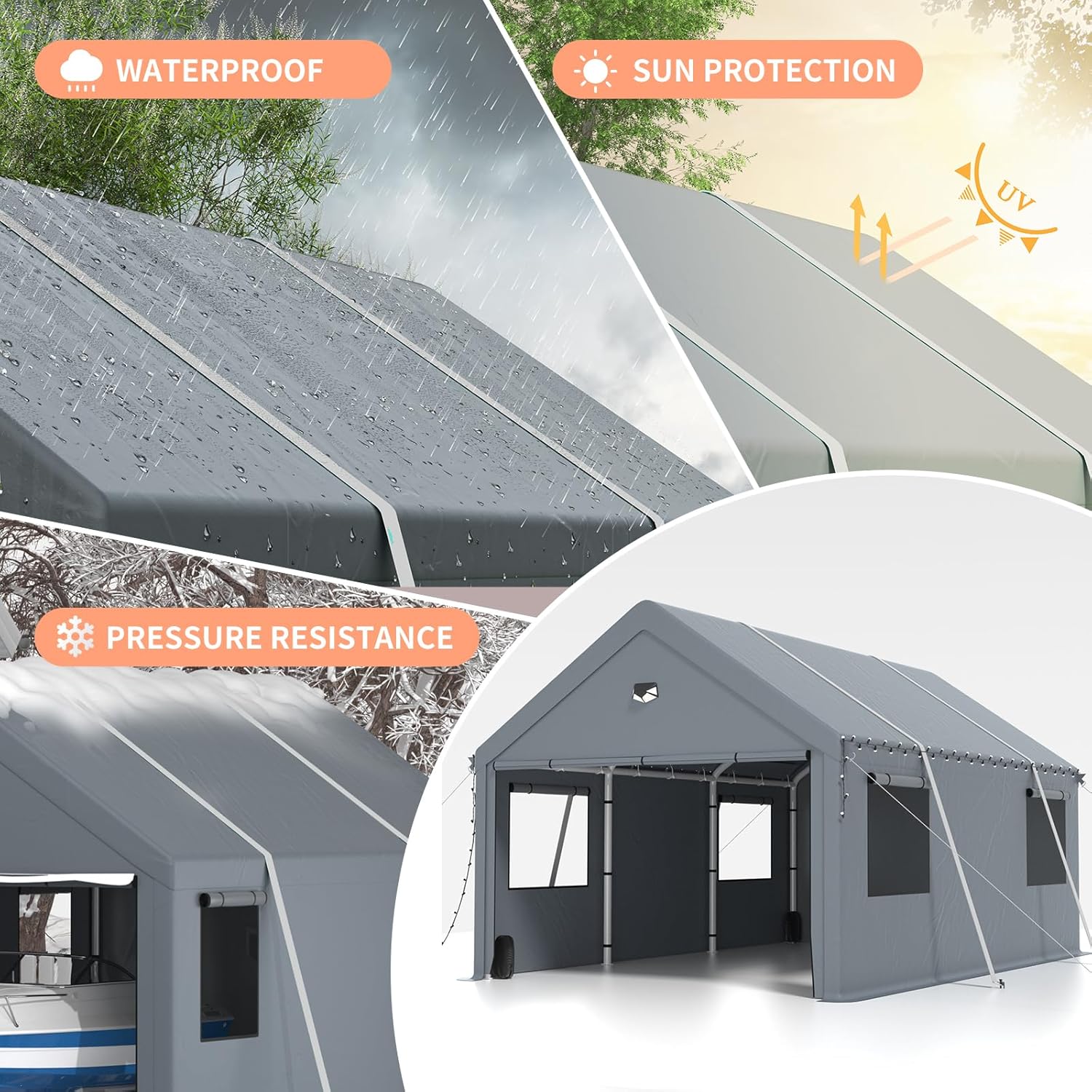 12x20 Ft Heavy-Duty Carport with Sidewalls, Grey