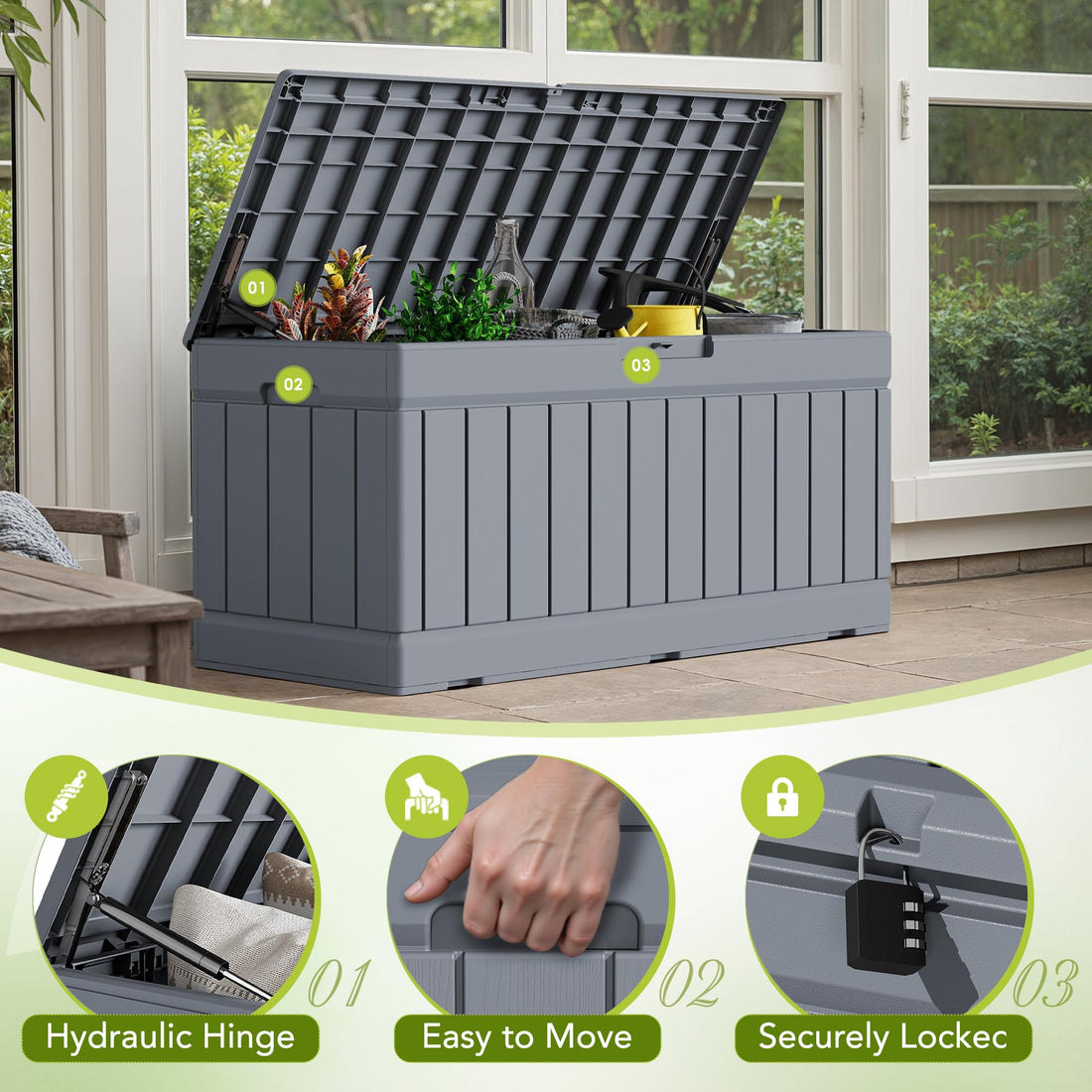 Devoko 30-Gallon Resin Deck Storage Box, Black