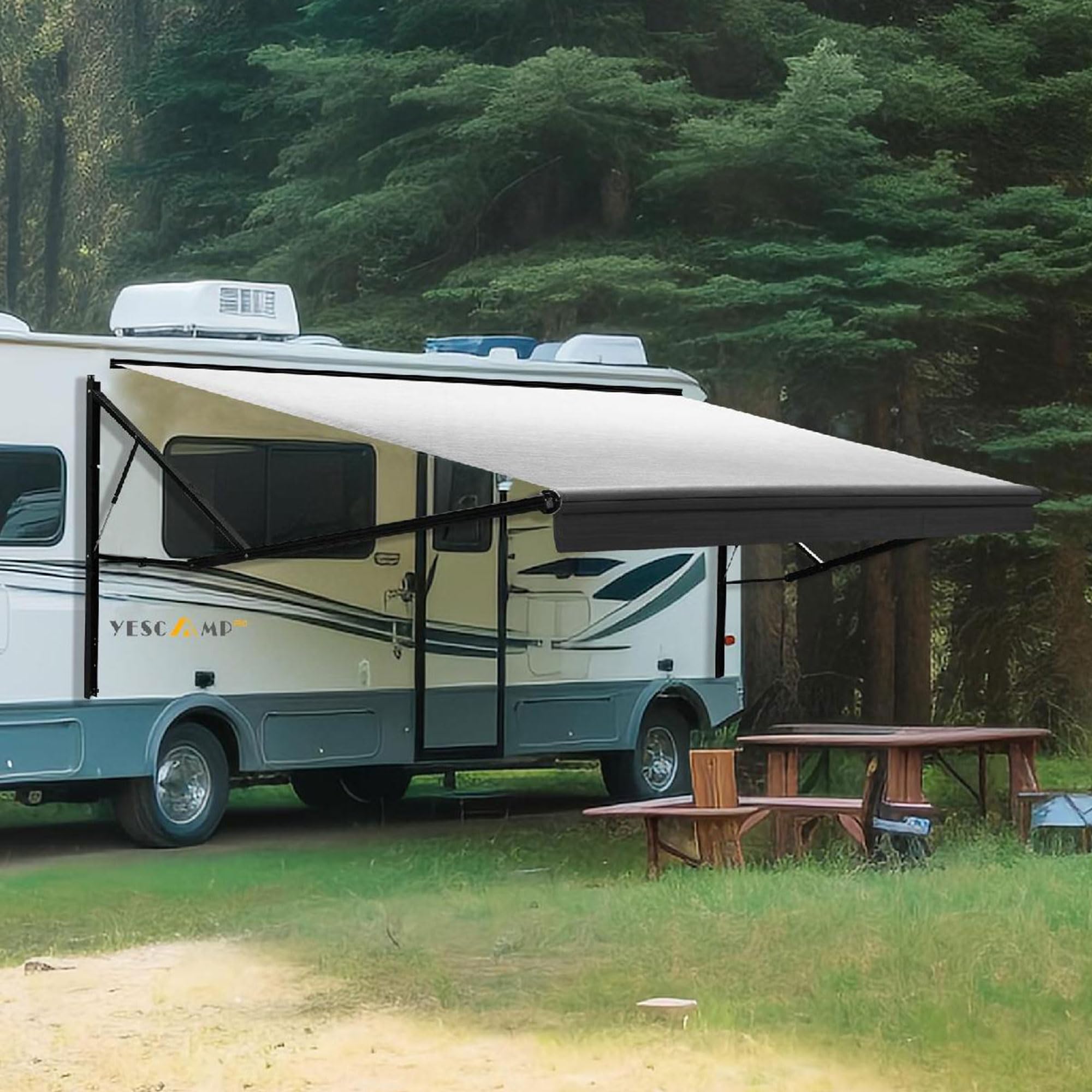 YESCAMP 19Ft Motorized RV Awning Kit, Black/Blue