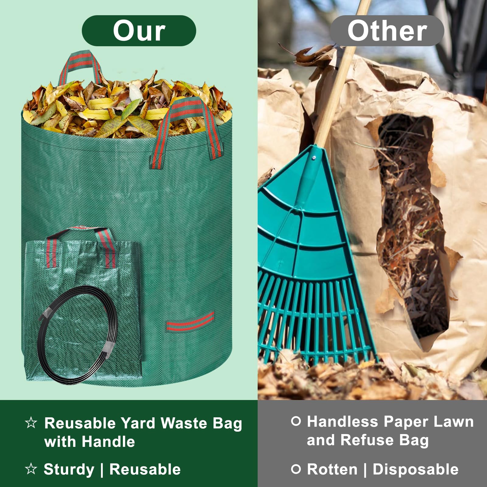 Remiawy 32-Gal Reusable Yard Waste Bags, 4 Pack