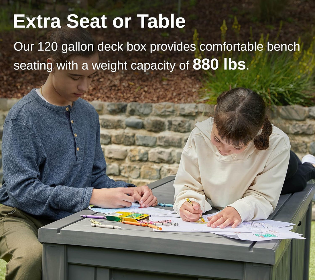 EAST OAK 31-Gallon Outdoor Deck Box, Grey