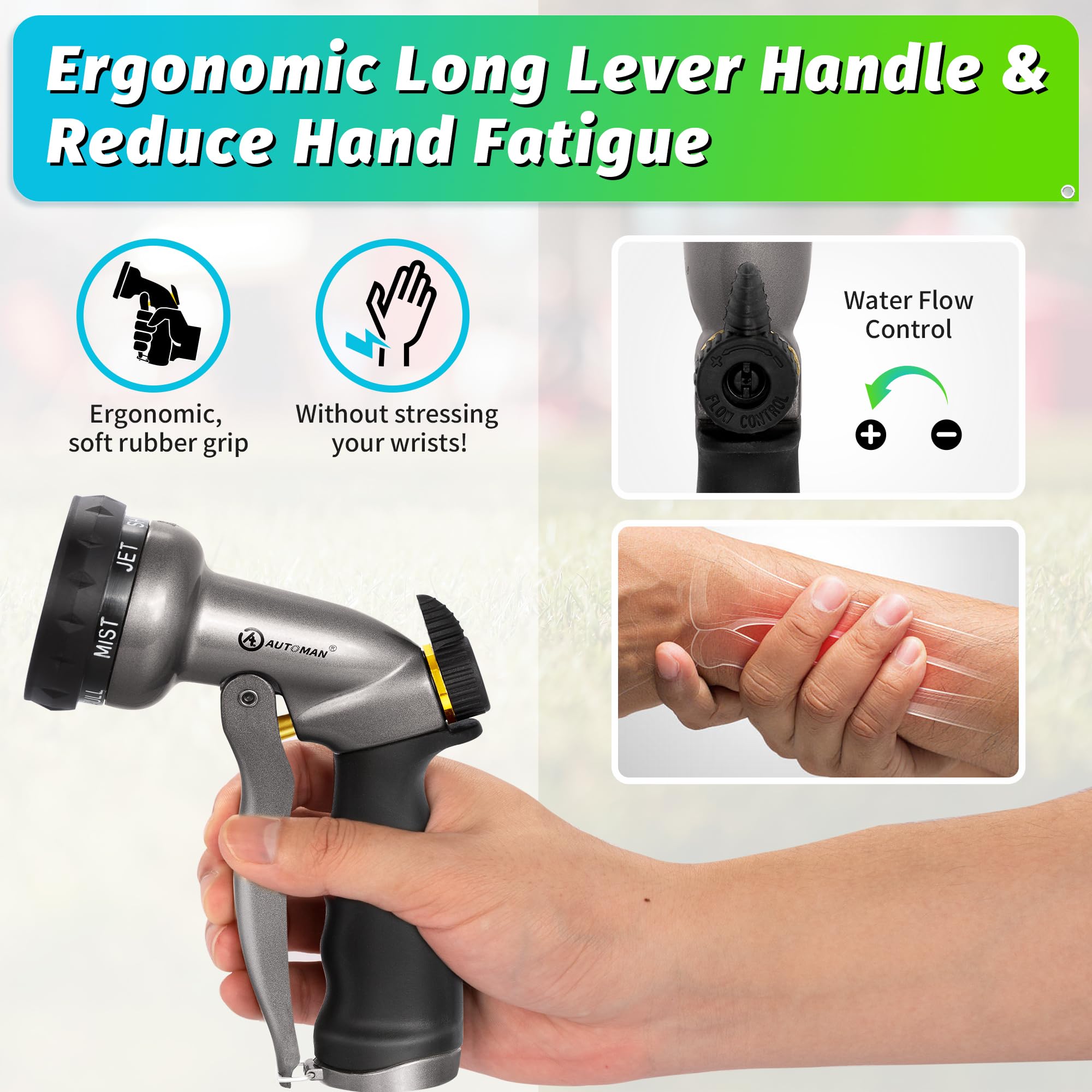 AUTOMAN Garden Hose Nozzle, 7-Pattern Spray