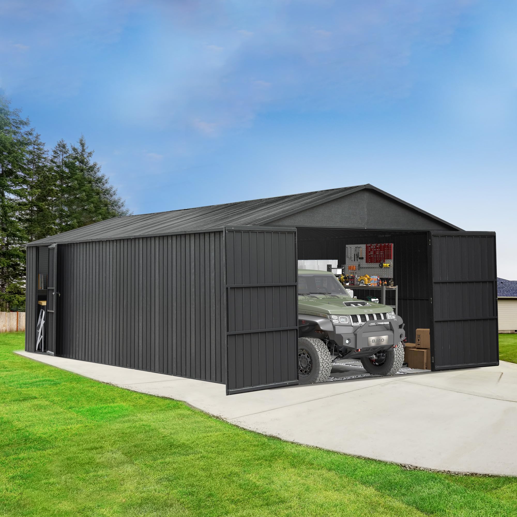 Domi 12'x25' Heavy-Duty Metal Garage Shed