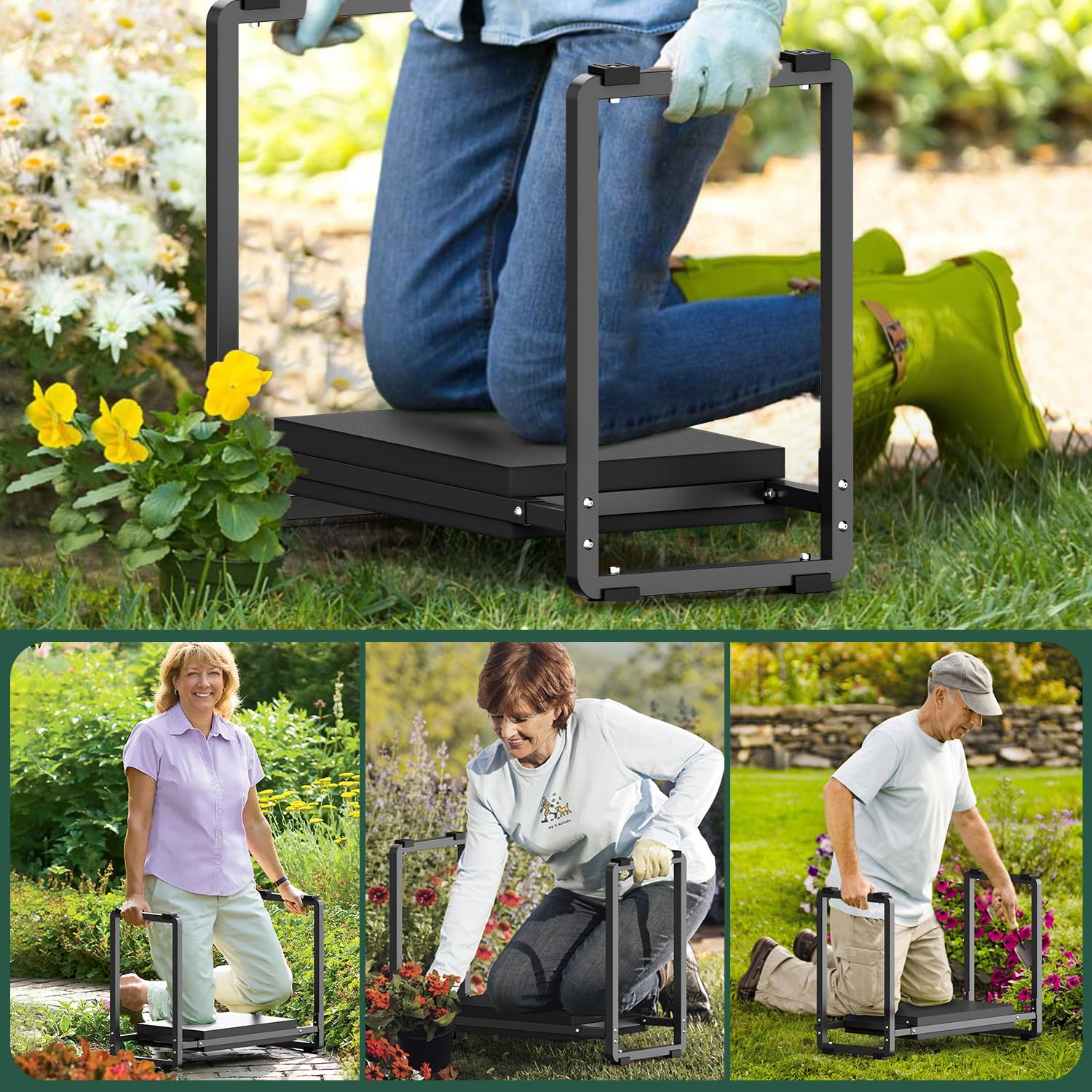 FLINTER Wide Garden Kneeler & Seat, Black