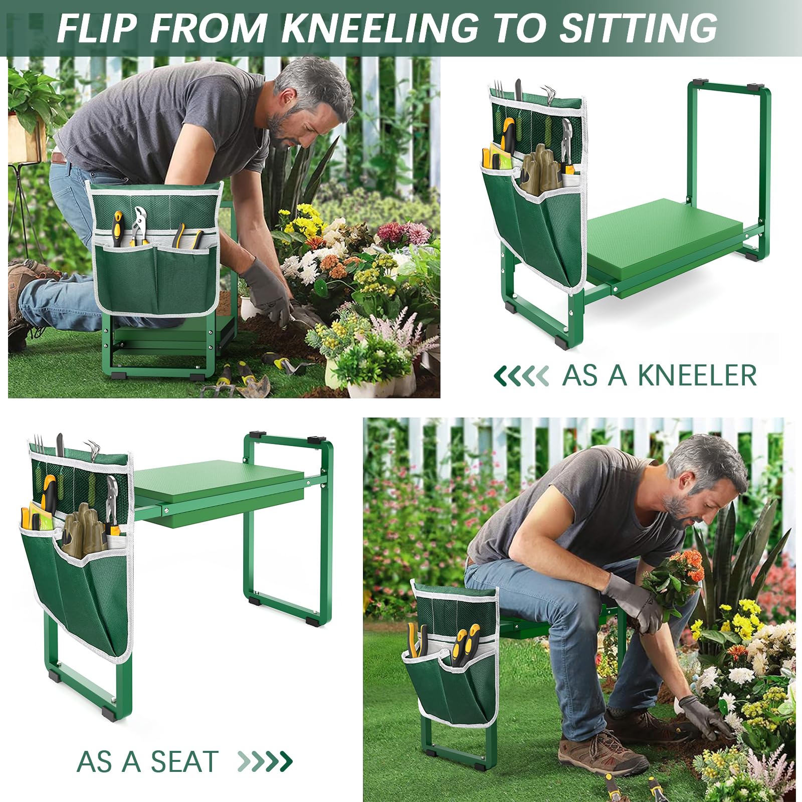 FLINTER Wide Garden Kneeler & Seat, Black