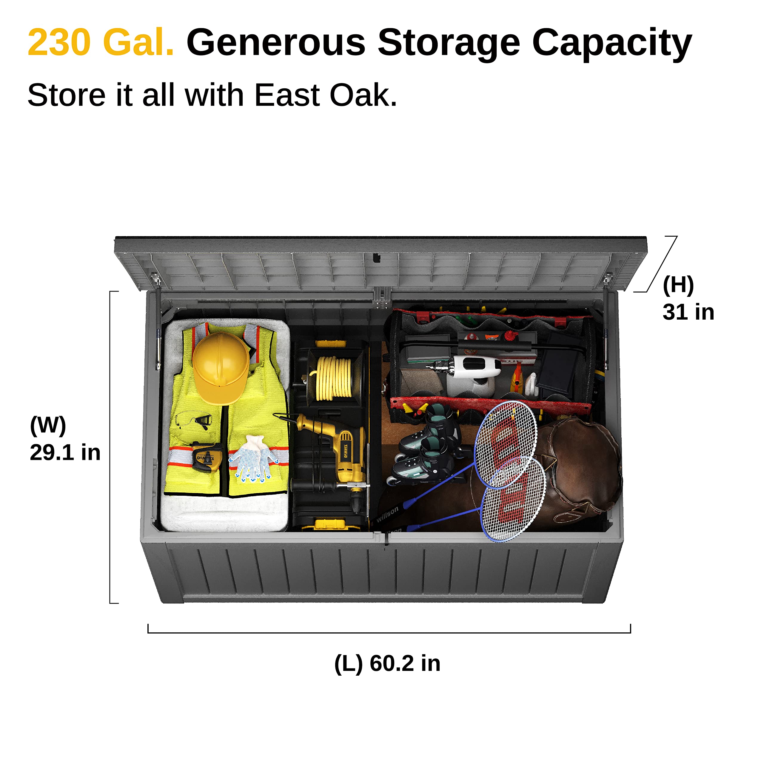 EAST OAK 31-Gallon Outdoor Deck Box, Grey