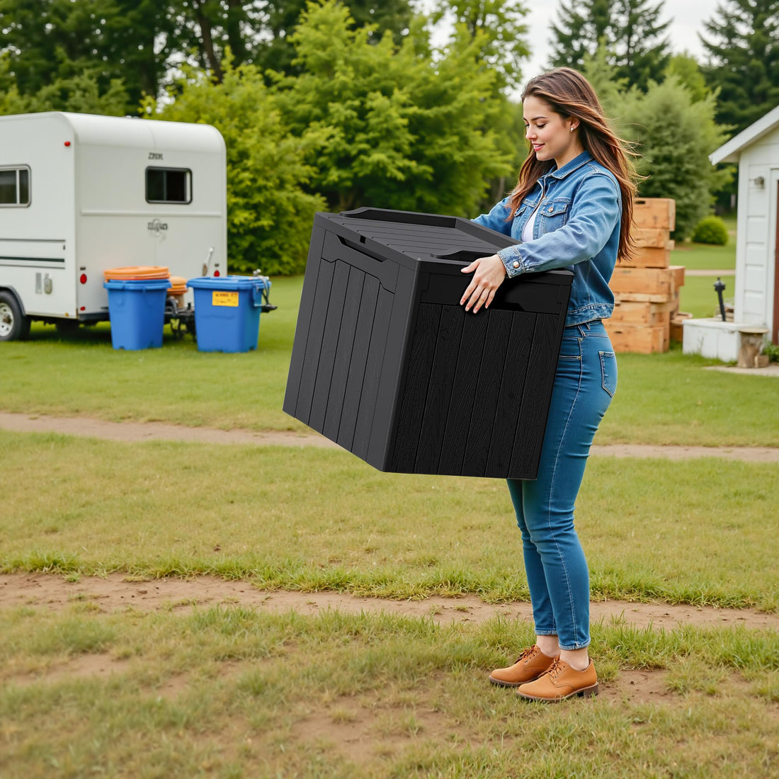 Devoko 30-Gallon Resin Deck Storage Box, Black