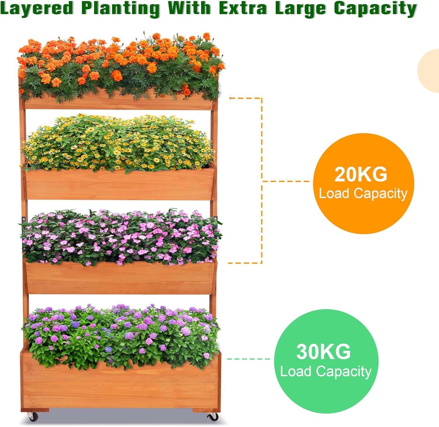 4-Tier Wooden Elevated Garden Bed with Wheels