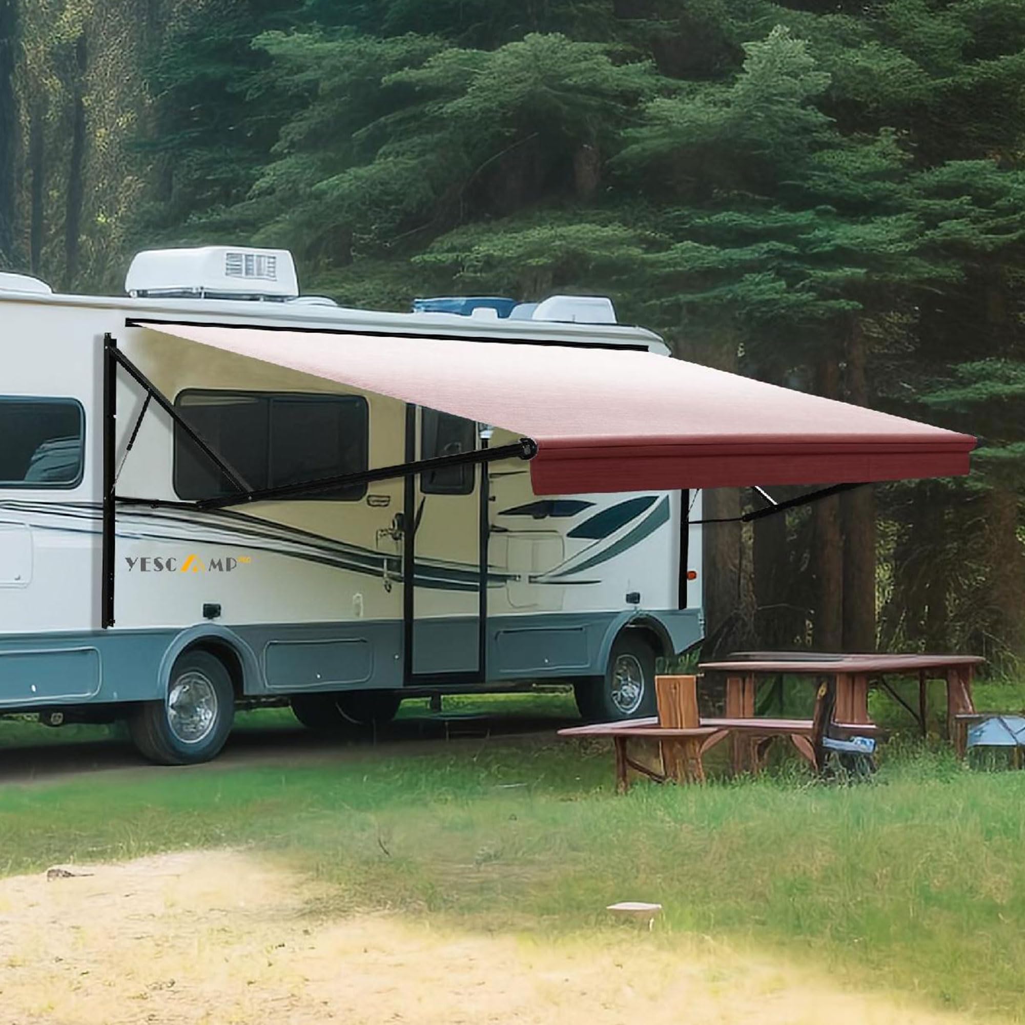 YESCAMP 19Ft Motorized RV Awning Kit, Black/Blue