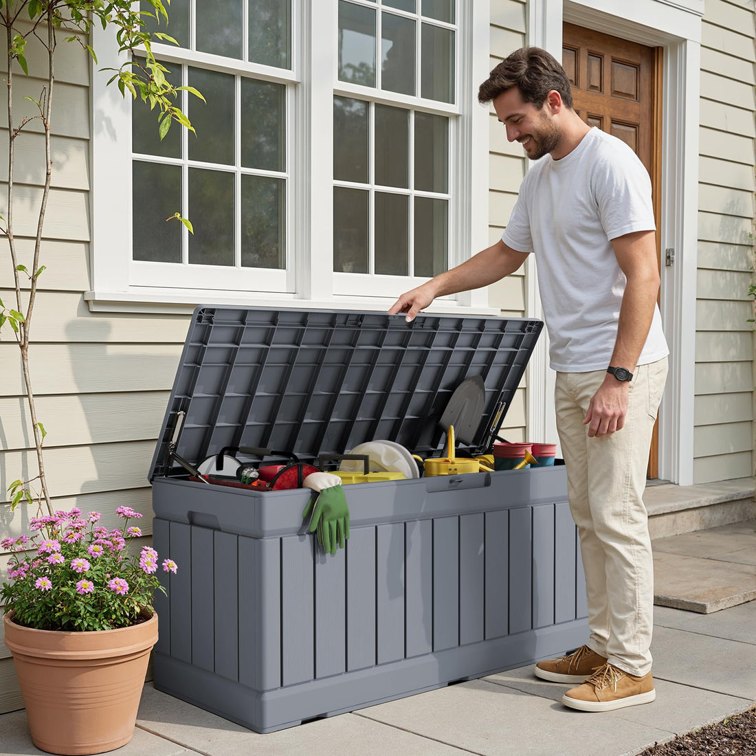 Devoko 30-Gallon Resin Deck Storage Box, Black