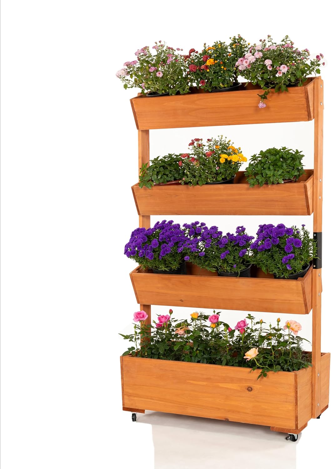 4-Tier Wooden Elevated Garden Bed with Wheels