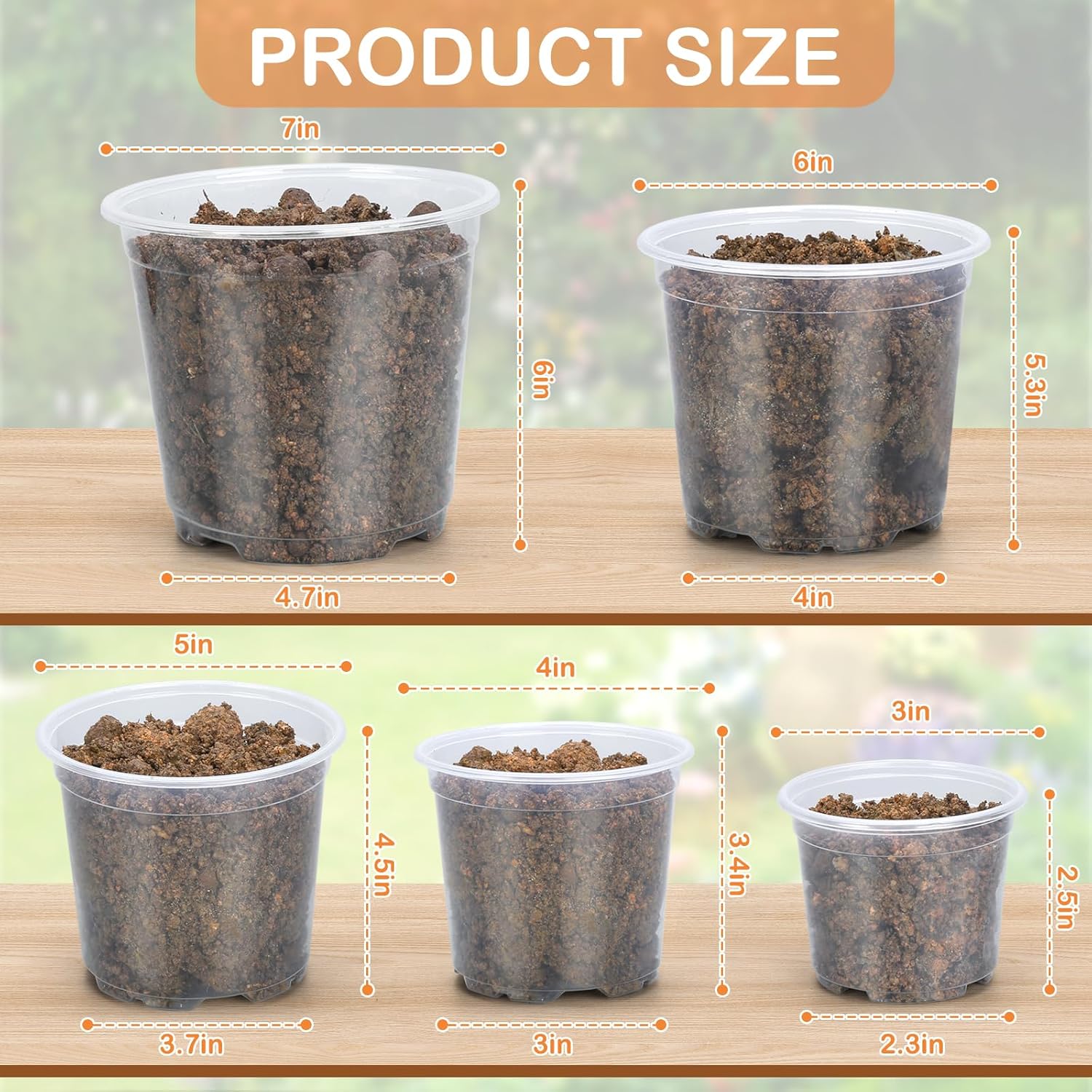 “45 Pack Clear Plastic Pots, 3–7 Inch”