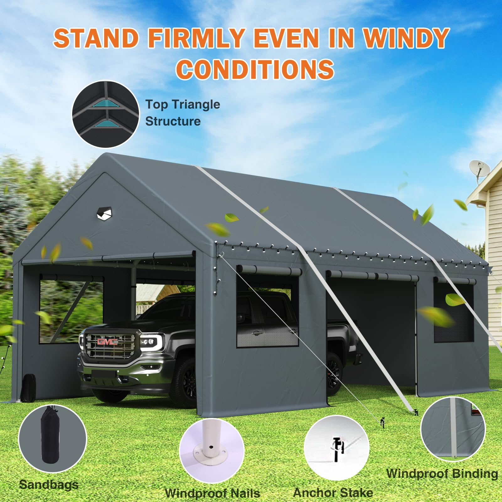 20x20 Ft 2-Car Heavy-Duty Carport