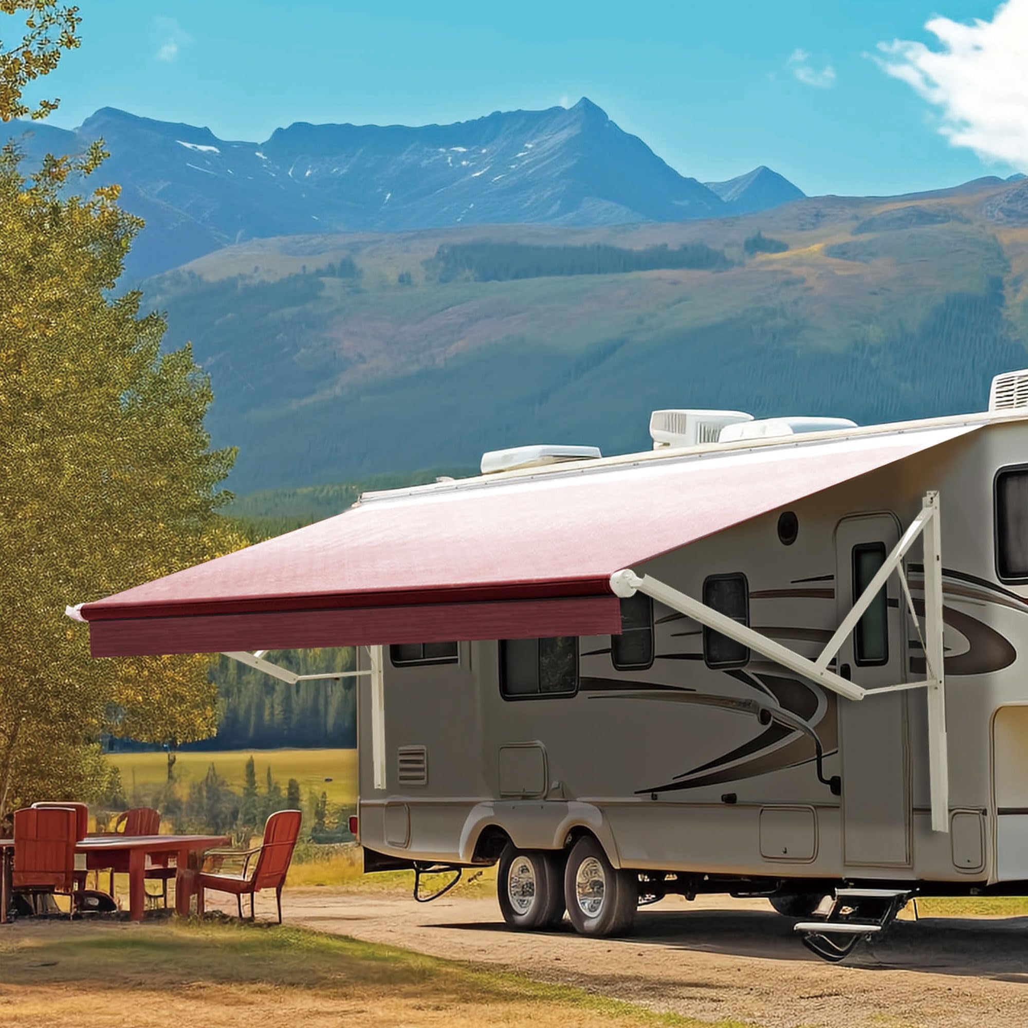 YESCAMP 19Ft Motorized RV Awning Kit, Black/Blue