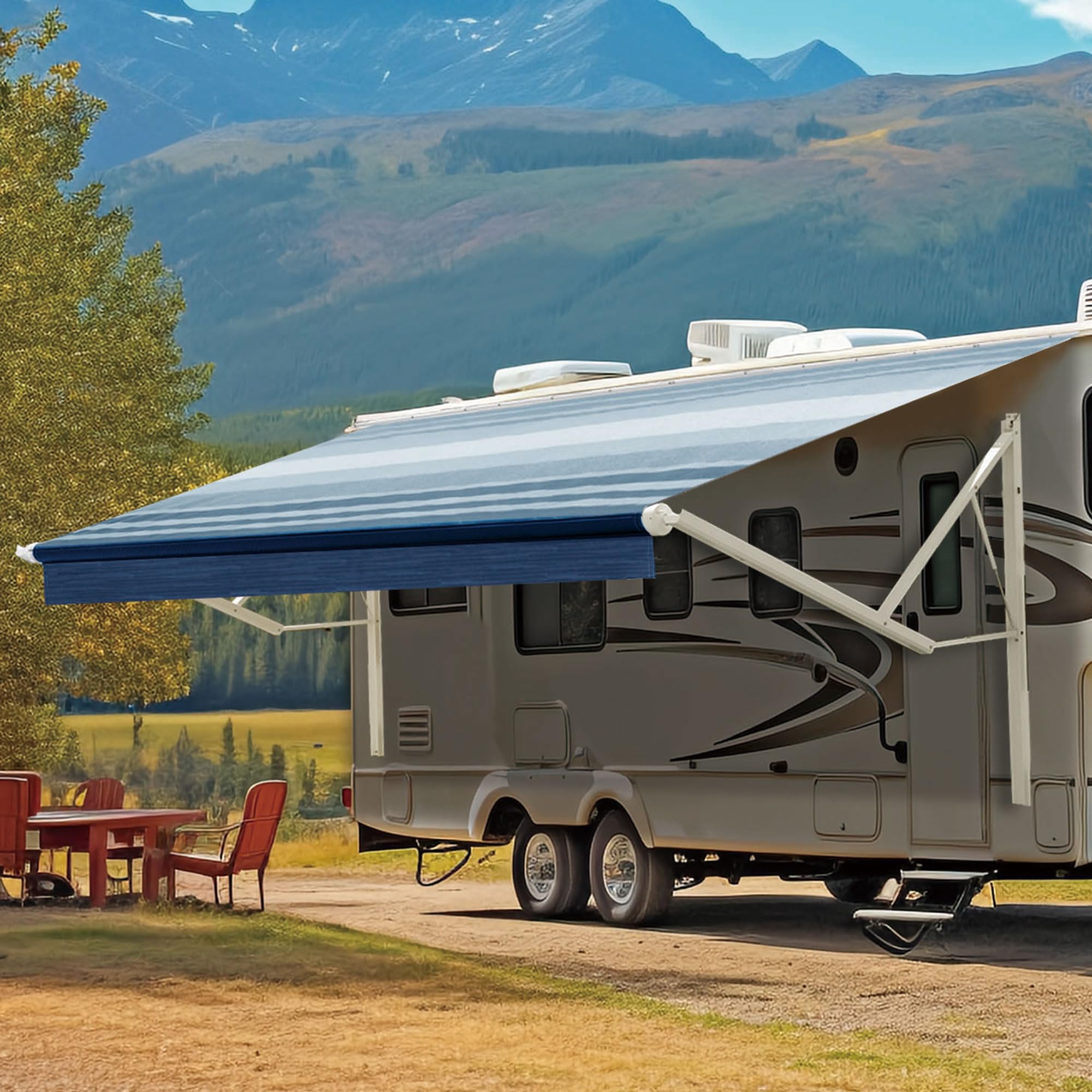 YESCAMP 19Ft Motorized RV Awning Kit, Black/Blue