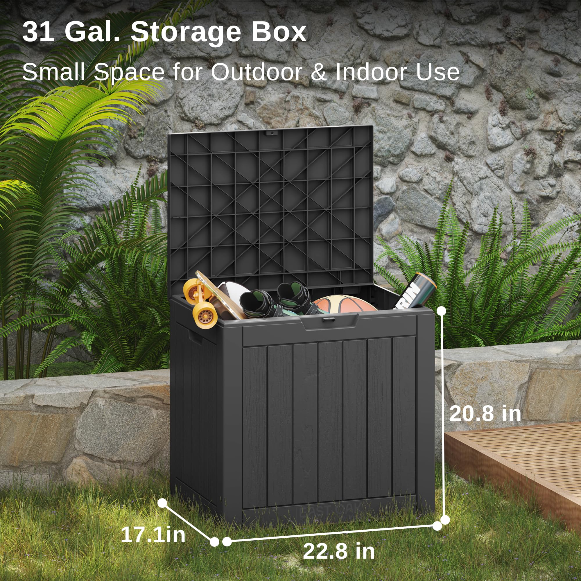 EAST OAK 31-Gallon Outdoor Deck Box, Grey