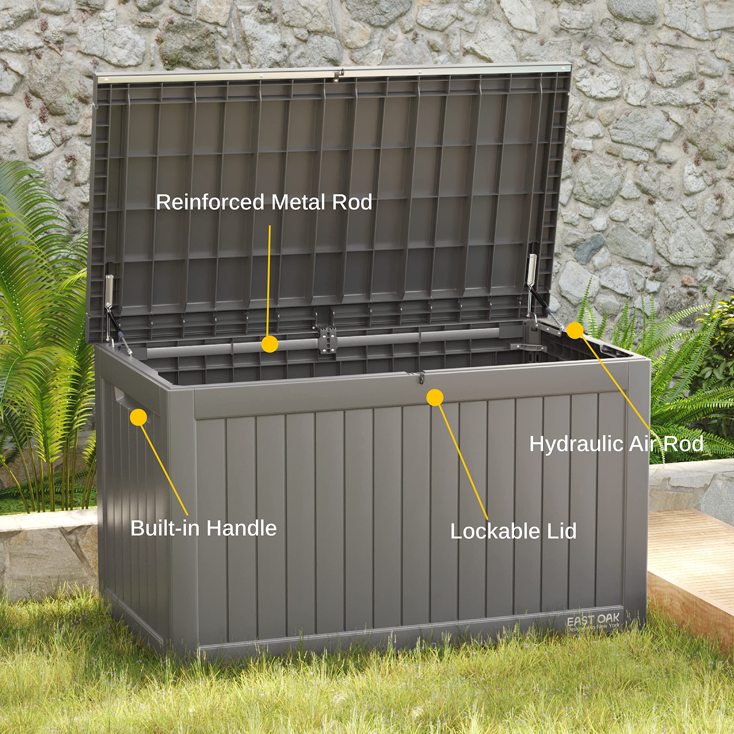 EAST OAK 31-Gallon Outdoor Deck Box, Grey