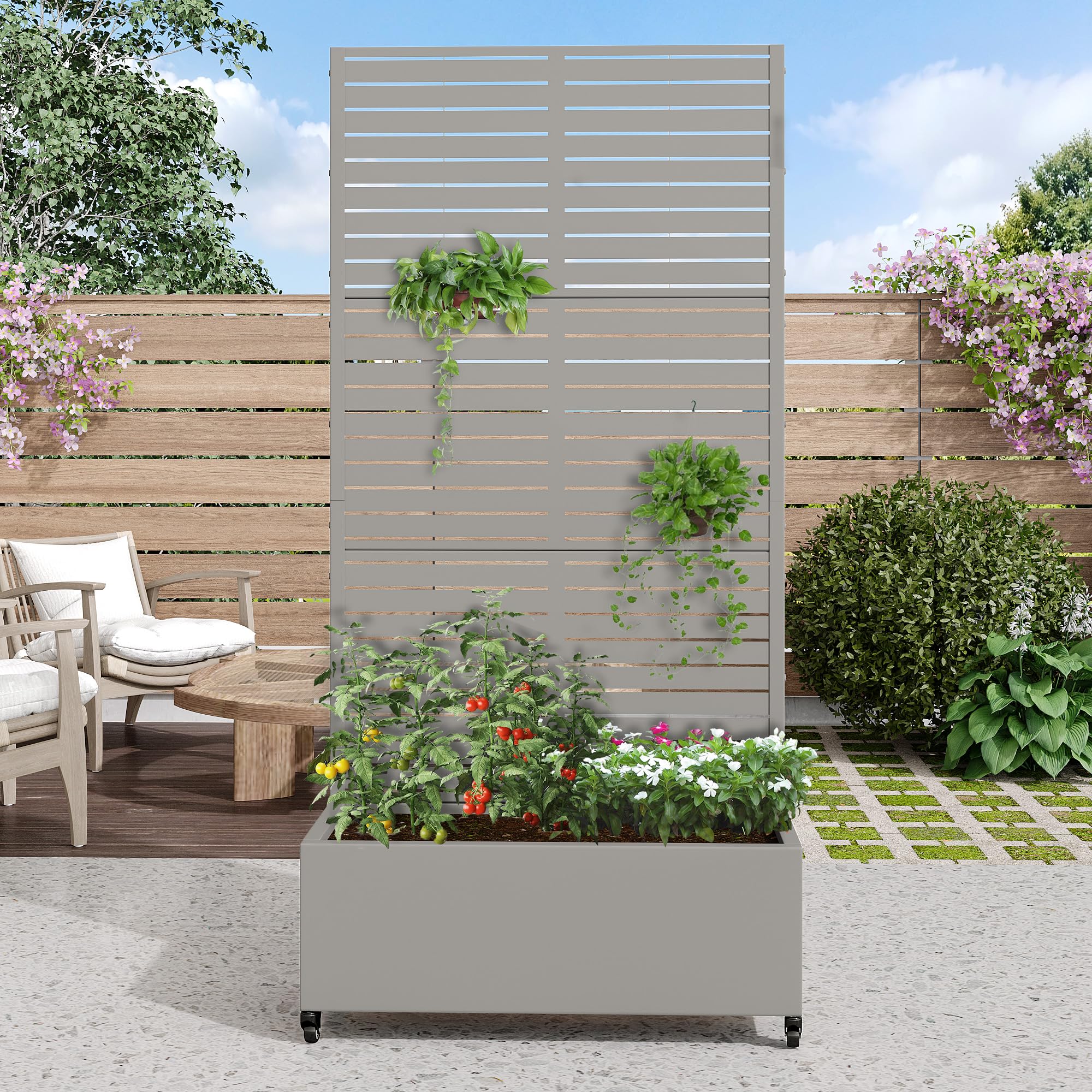 Casaphoria Metal Raised Garden Bed with Trellis