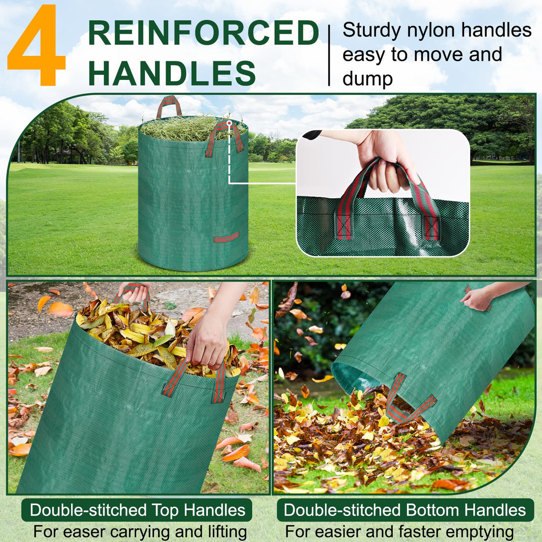Remiawy 32-Gal Reusable Yard Waste Bags, 4 Pack