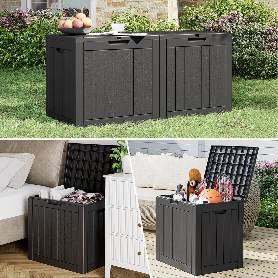 32-Gallon Resin Deck Box 2-Pack, Black