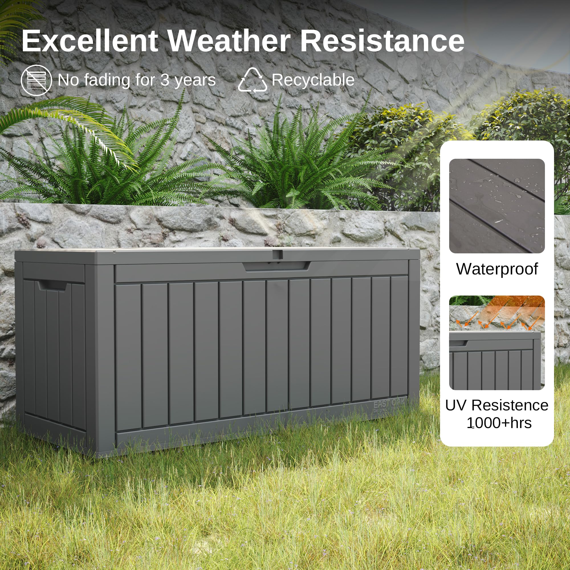 EAST OAK 31-Gallon Outdoor Deck Box, Grey