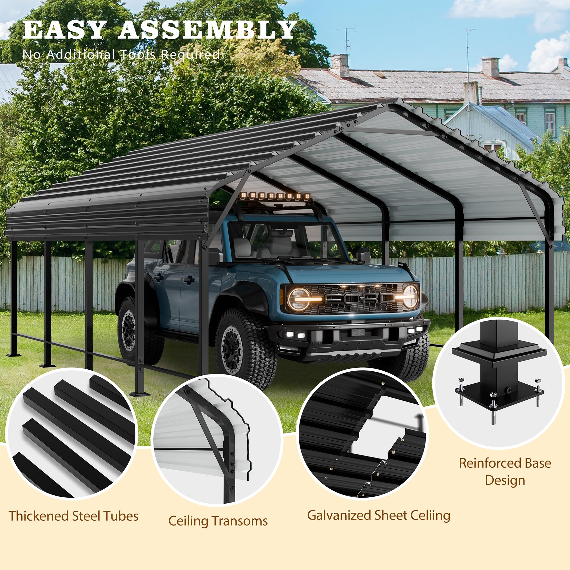 12x20 Ft Walsunny Heavy-Duty Carport