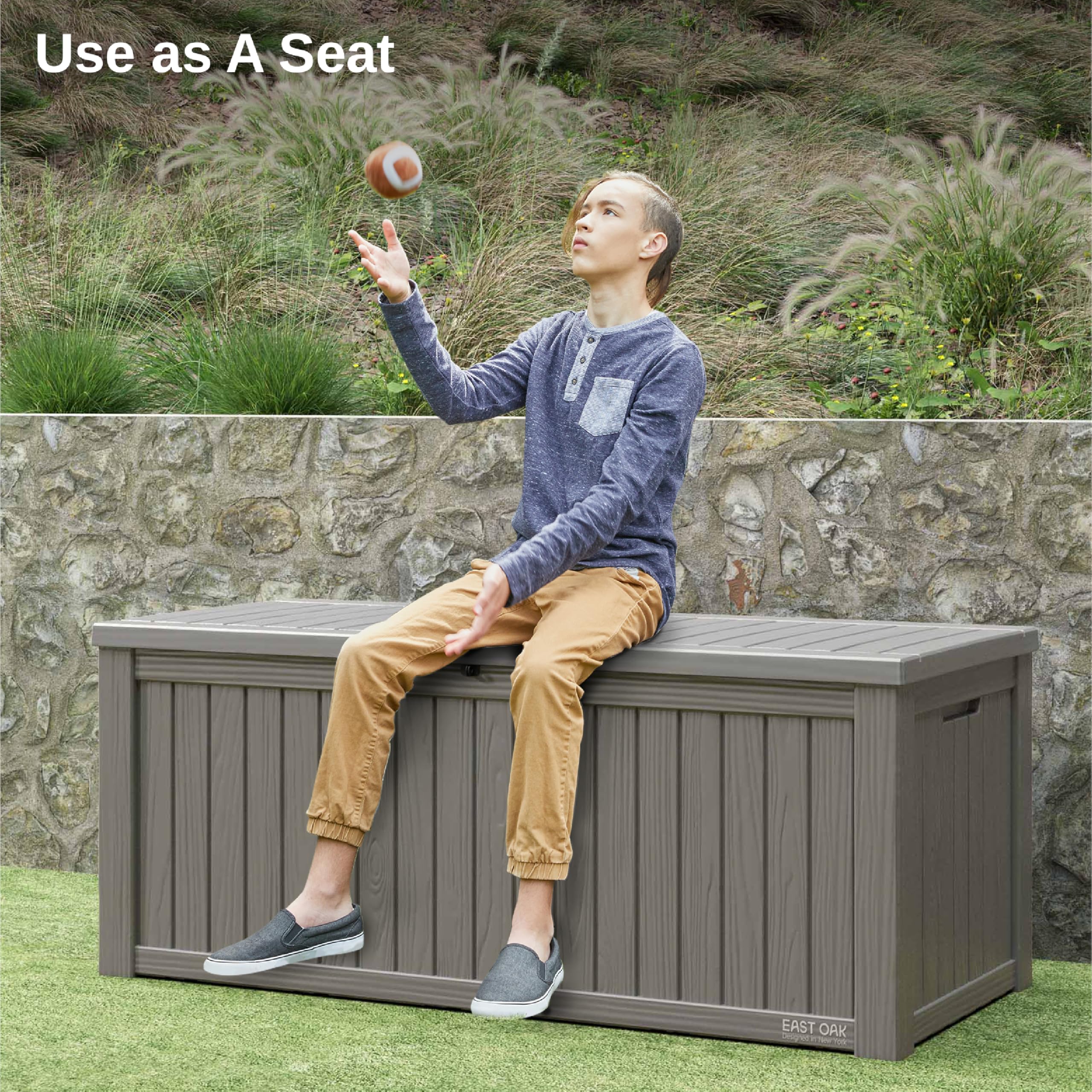 EAST OAK 31-Gallon Outdoor Deck Box, Grey