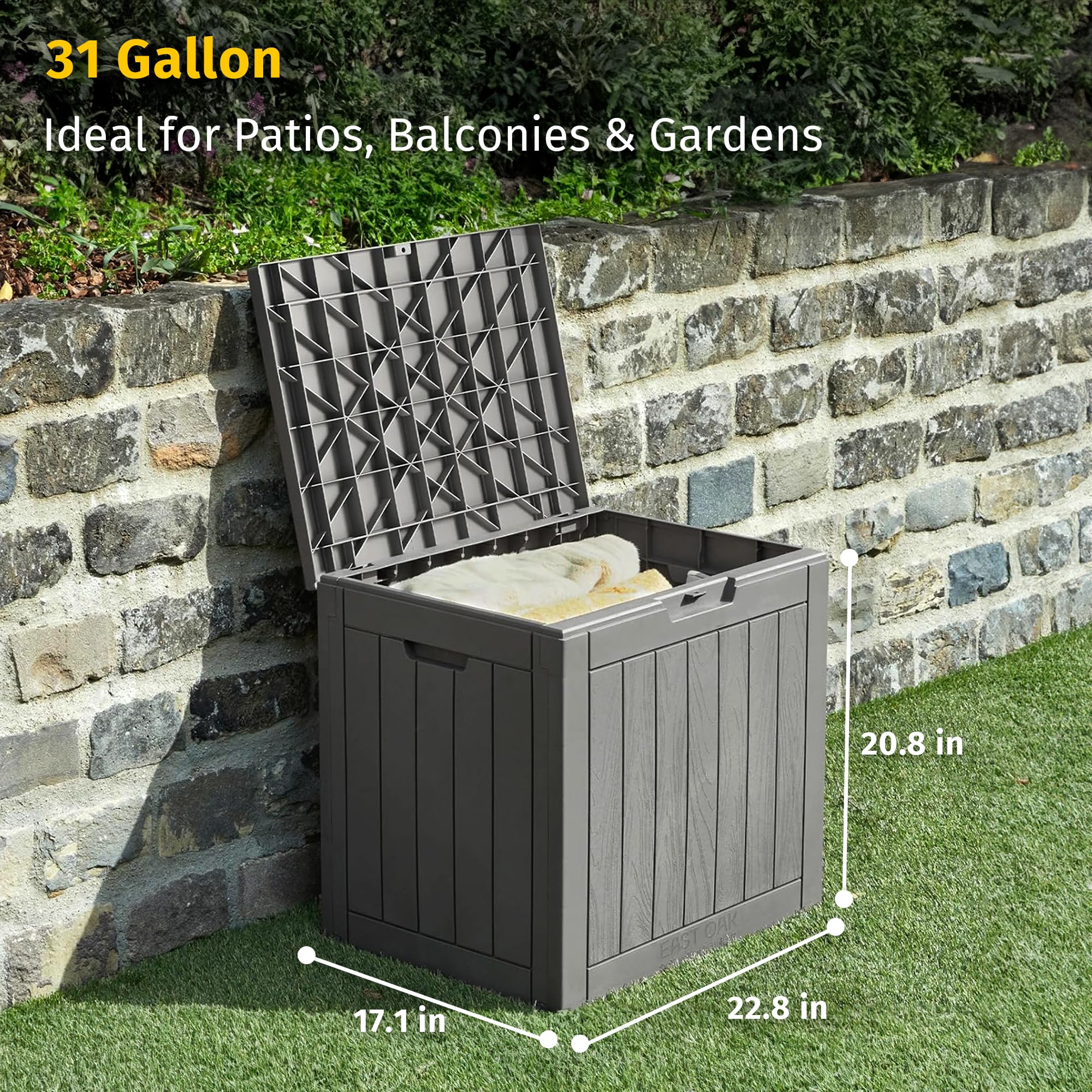 EAST OAK 31-Gallon Outdoor Deck Box, Grey