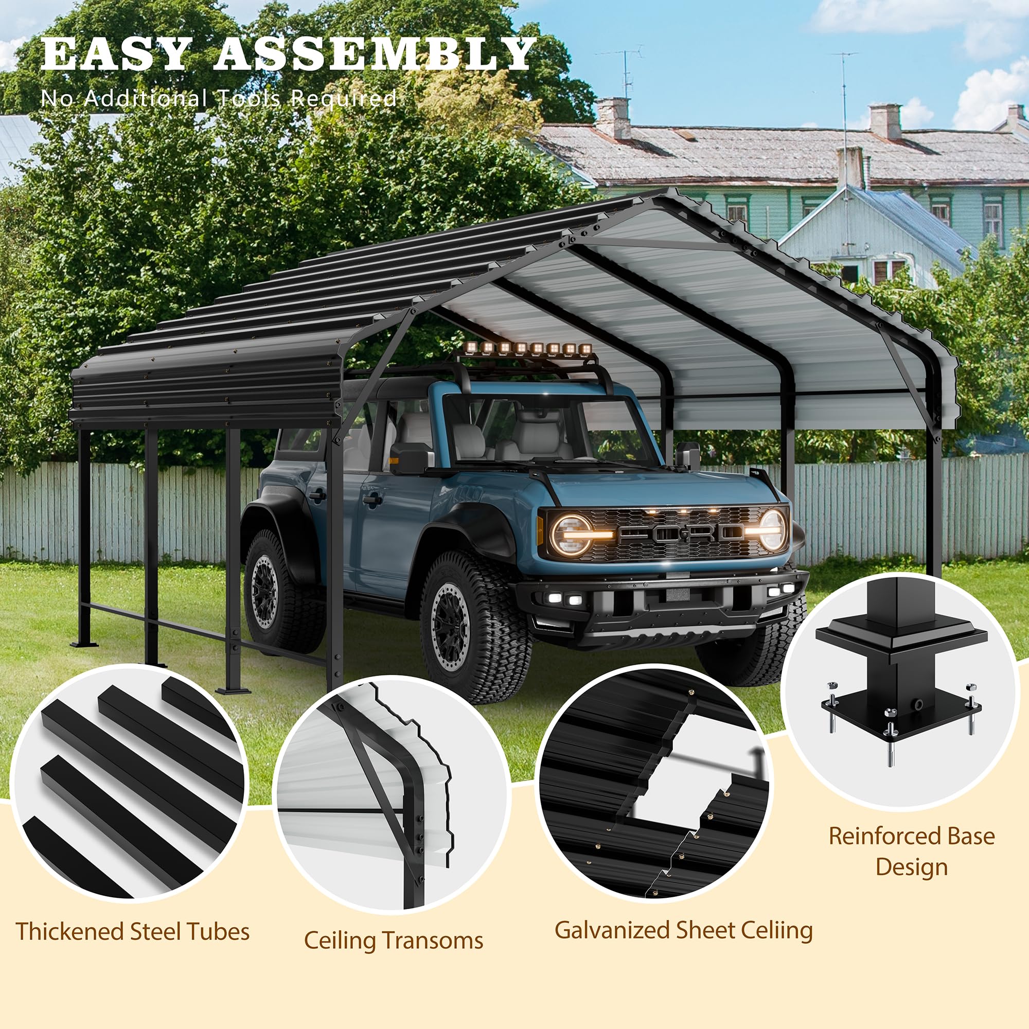 12x20 Ft Walsunny Heavy-Duty Carport