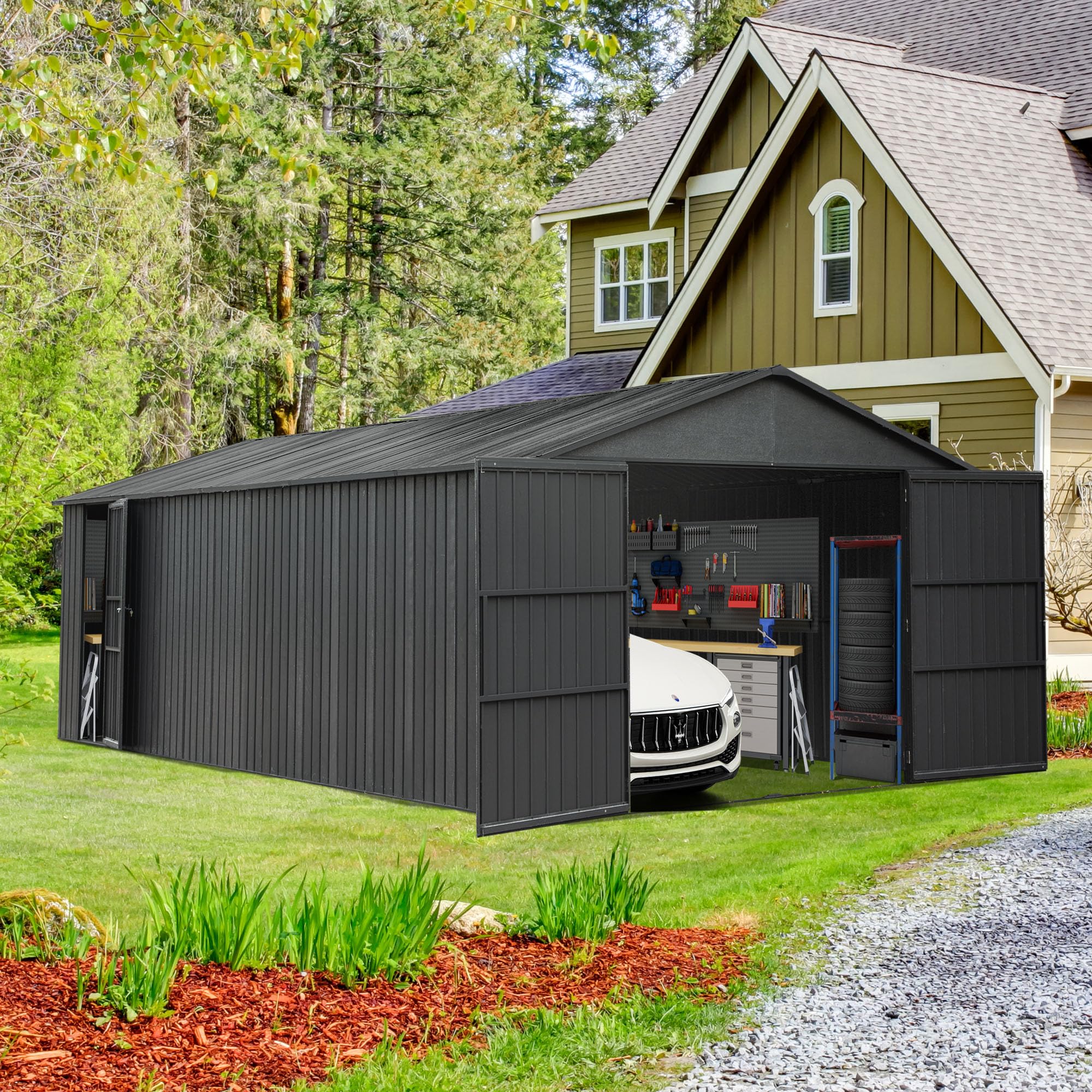 Domi 12'x25' Heavy-Duty Metal Garage Shed