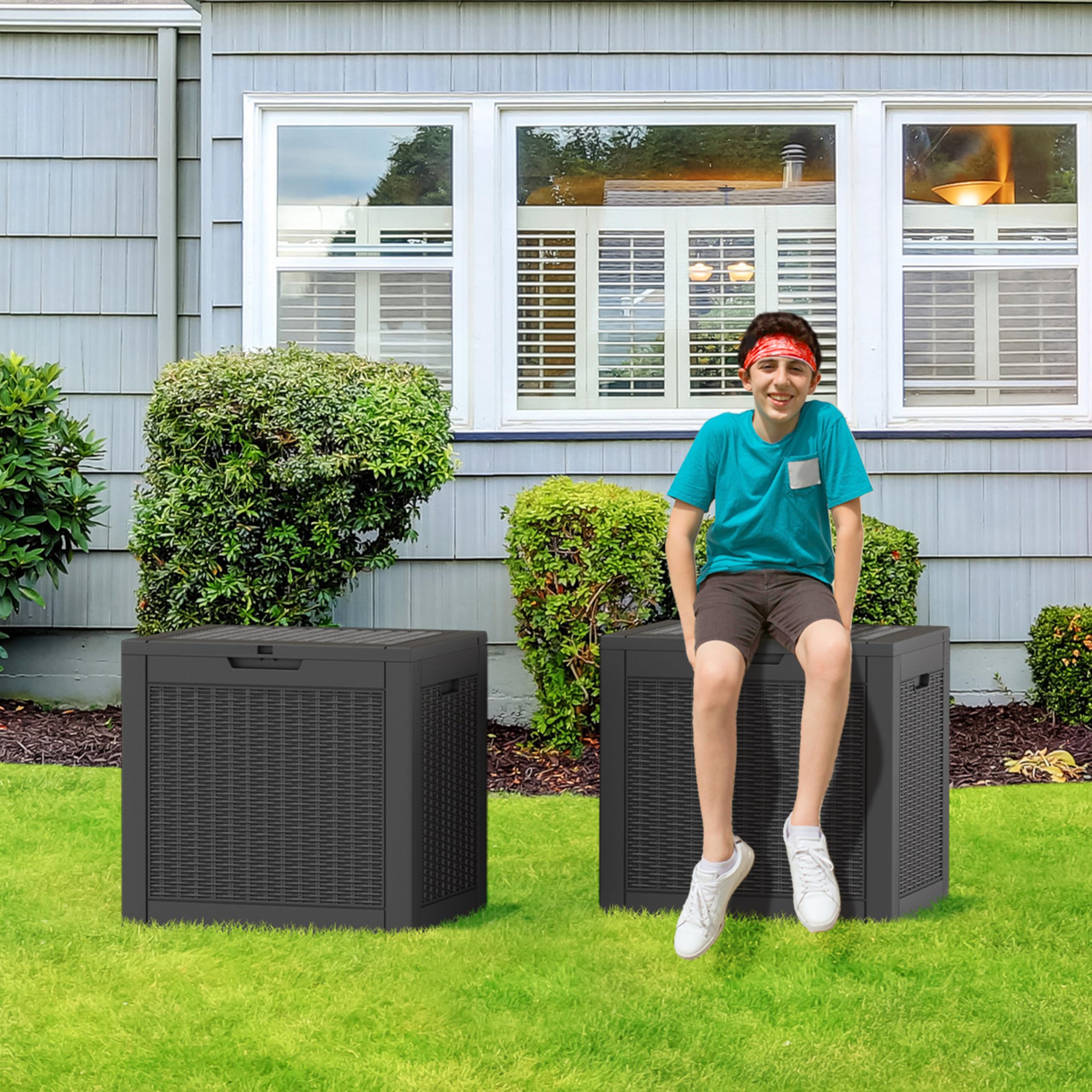 32-Gallon Resin Deck Box 2-Pack, Black