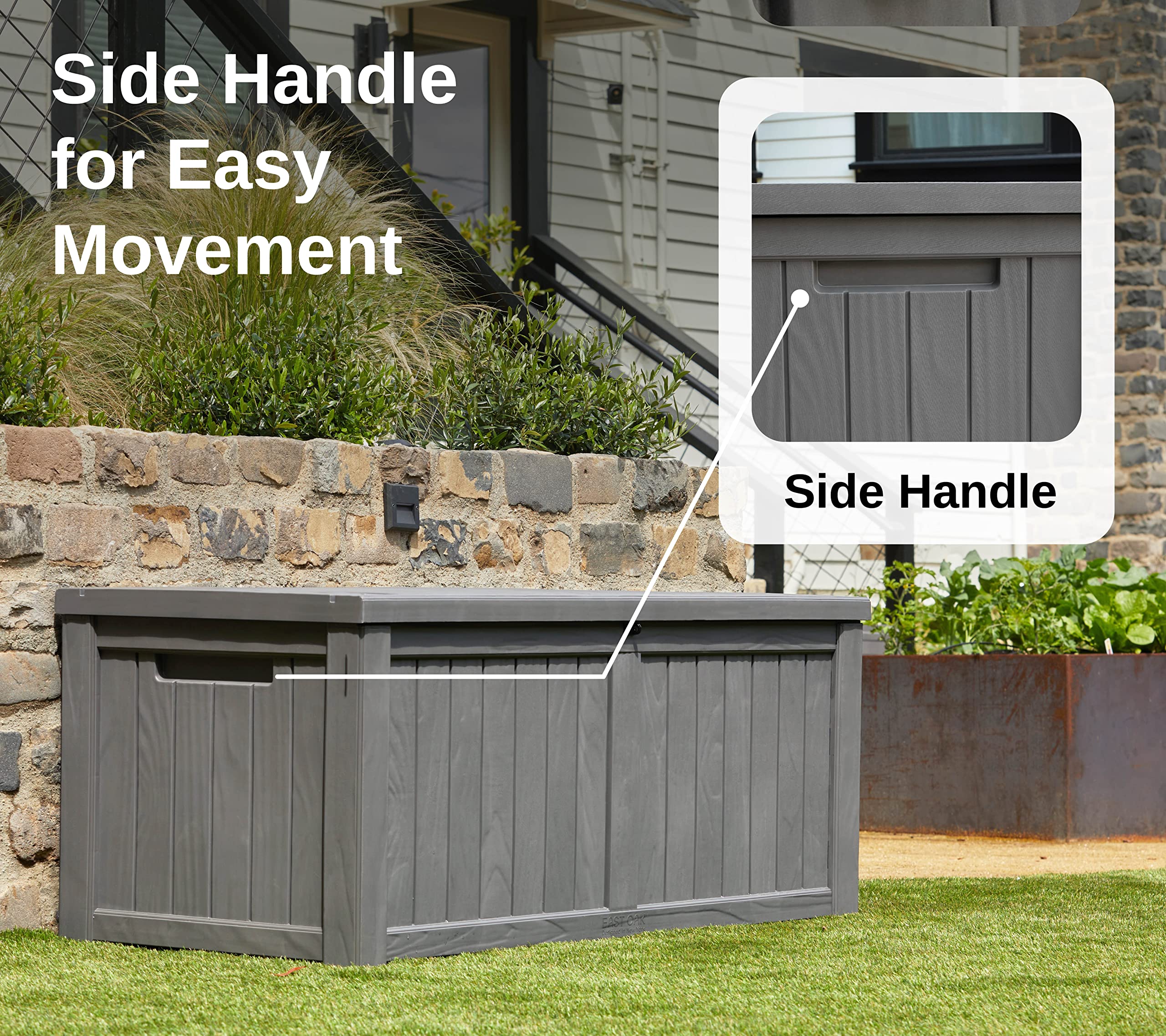 EAST OAK 31-Gallon Outdoor Deck Box, Grey