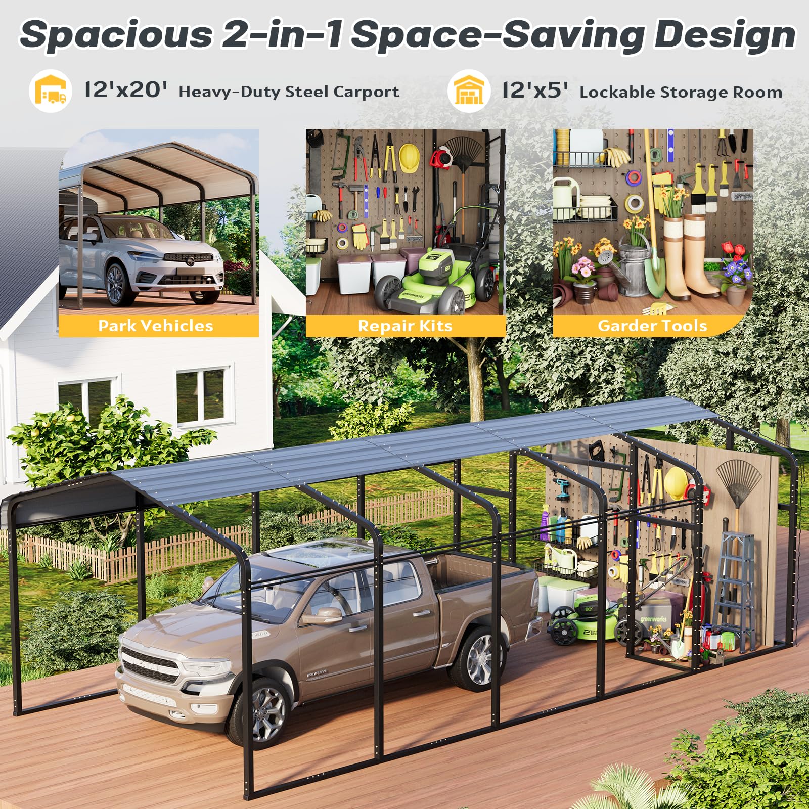 EROMMY 20x30 Ft Heavy-Duty Metal Carport